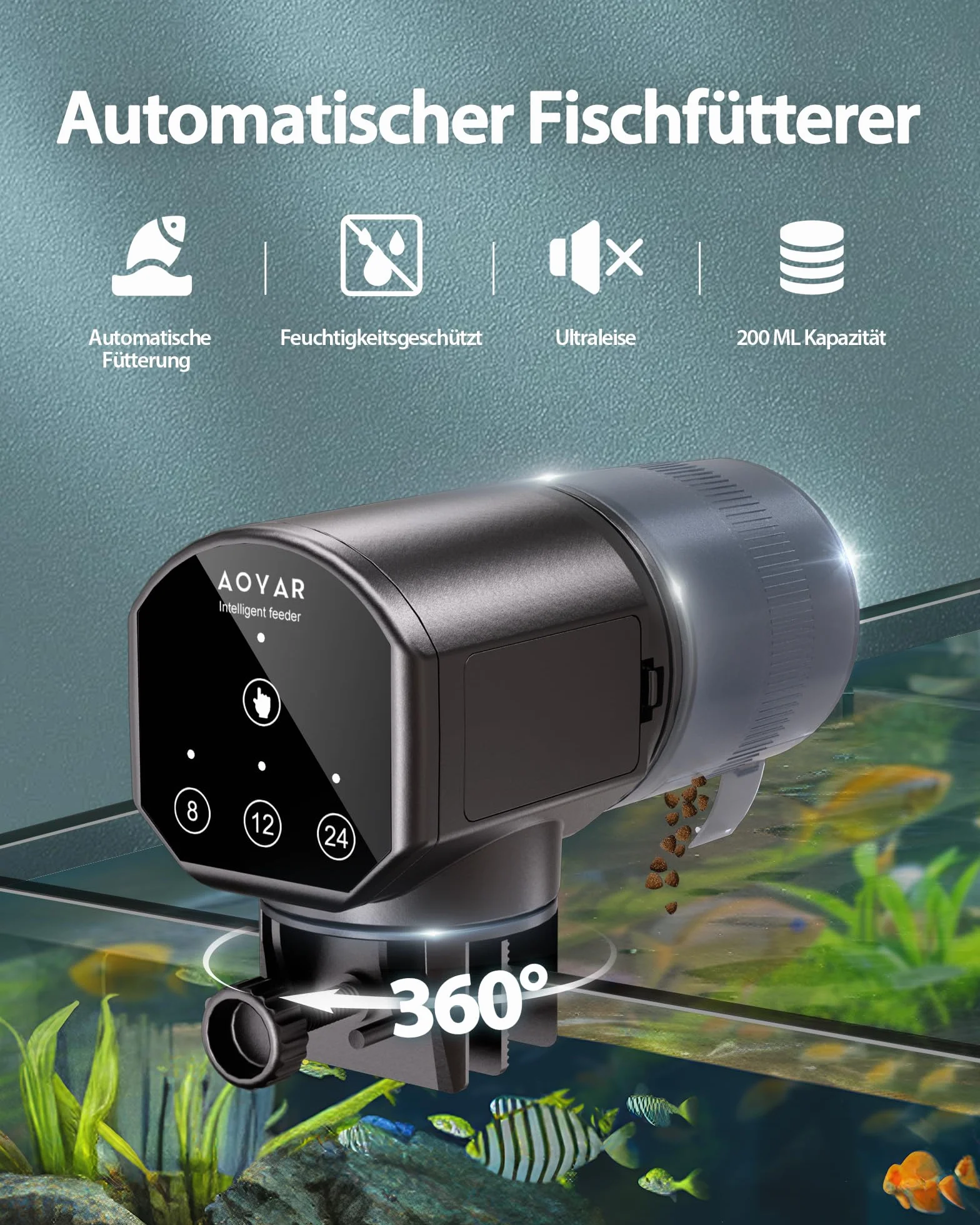 Distributeur Nourriture Poisson Automatique 200ML Grande Capacité Nourrisseur avec Minuterie pour Aquarium