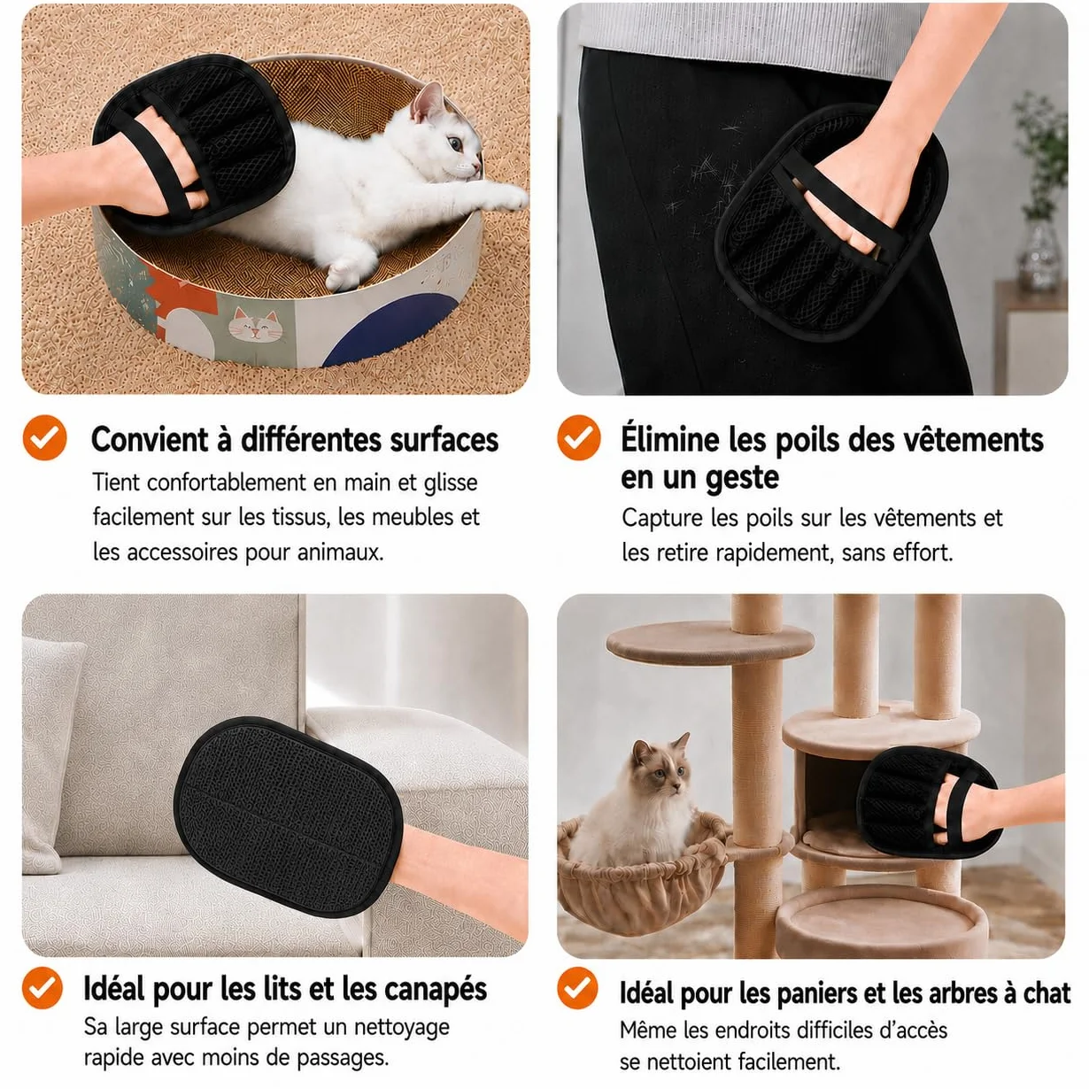 Gant Anti Poils Animaux Lot De 2, Design Épaissi À Forte Adhérence Électrostatique, Pet Hair Remover