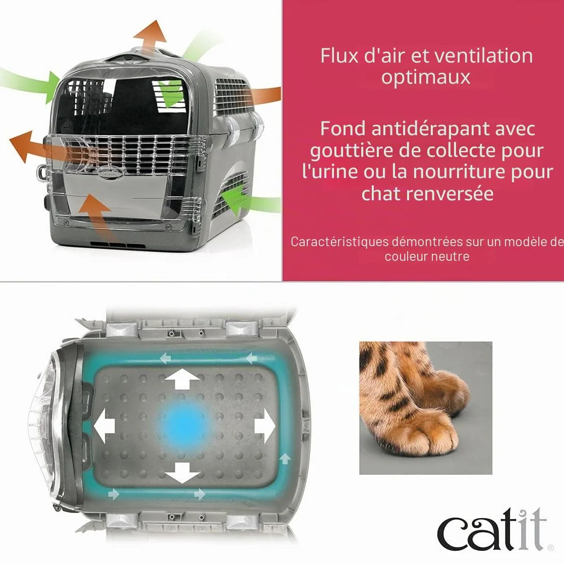 Catit Cage de Transport Cabrio pour Chat Rouge Cerise