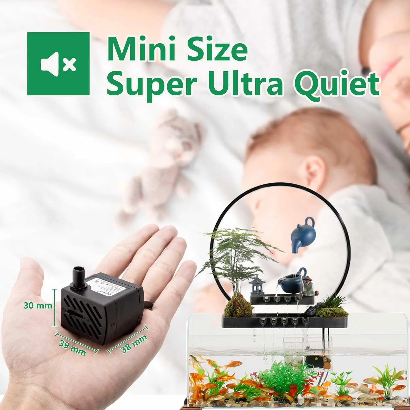 Mini pompe submersible 3W 180 L/H silencieuse pour aquarium fontaine