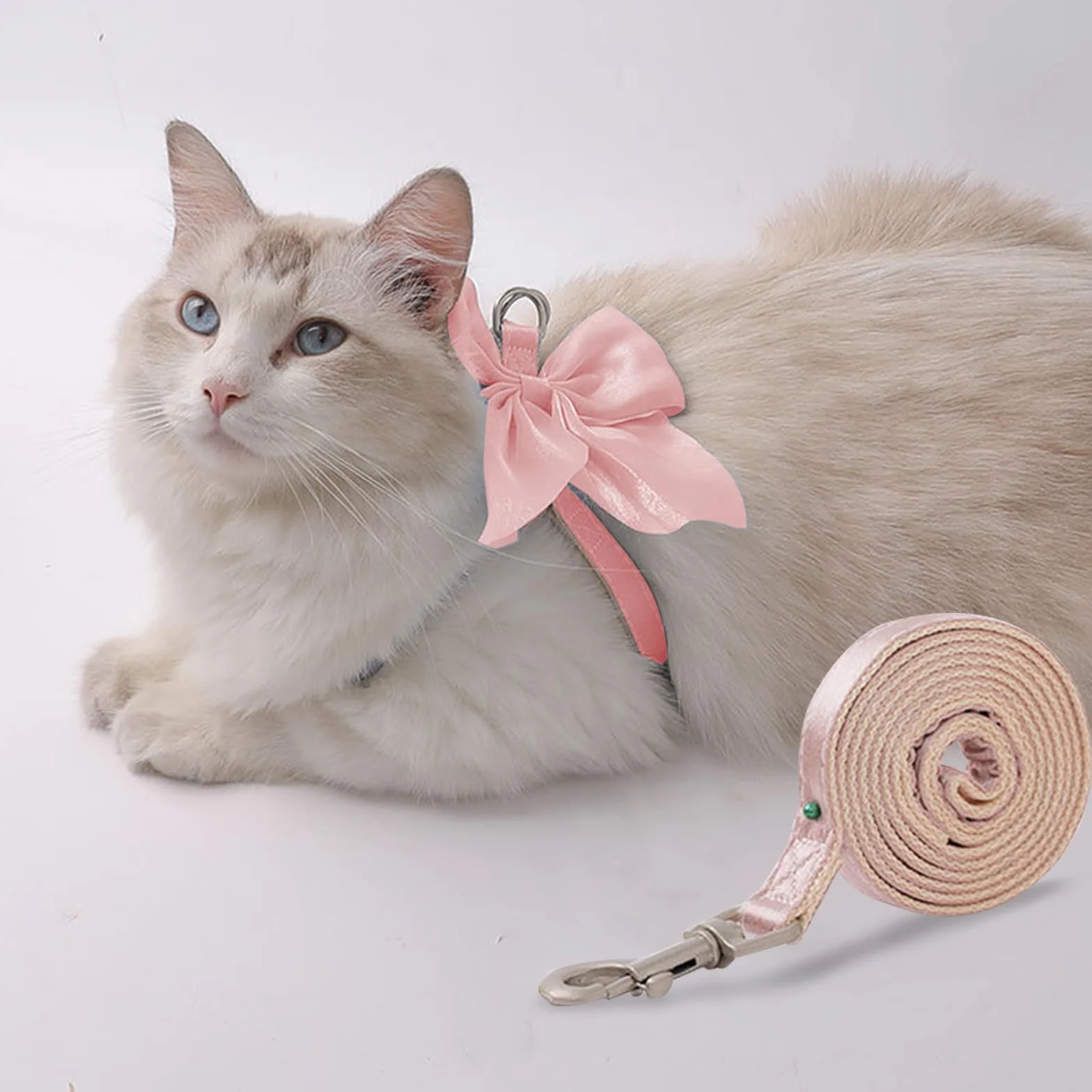 Harnais pour Chat avec Laisse, Réglable, Noeud Rose, pour Chat Chiot Lapin Maine Coon Persan