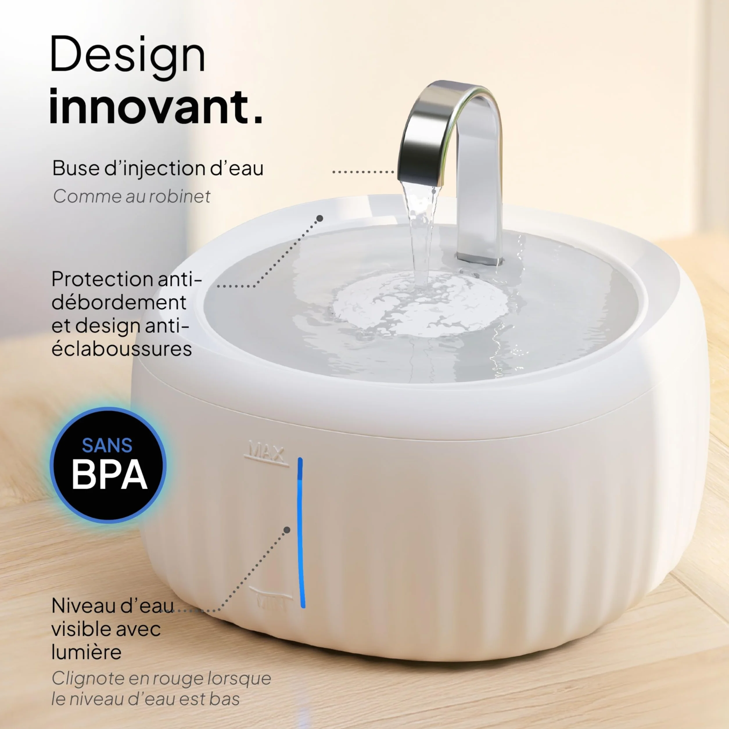 Fontaine à Eau Chat 3L Filtration Charbon Actif Silencieuse Indicateur LED Blanc