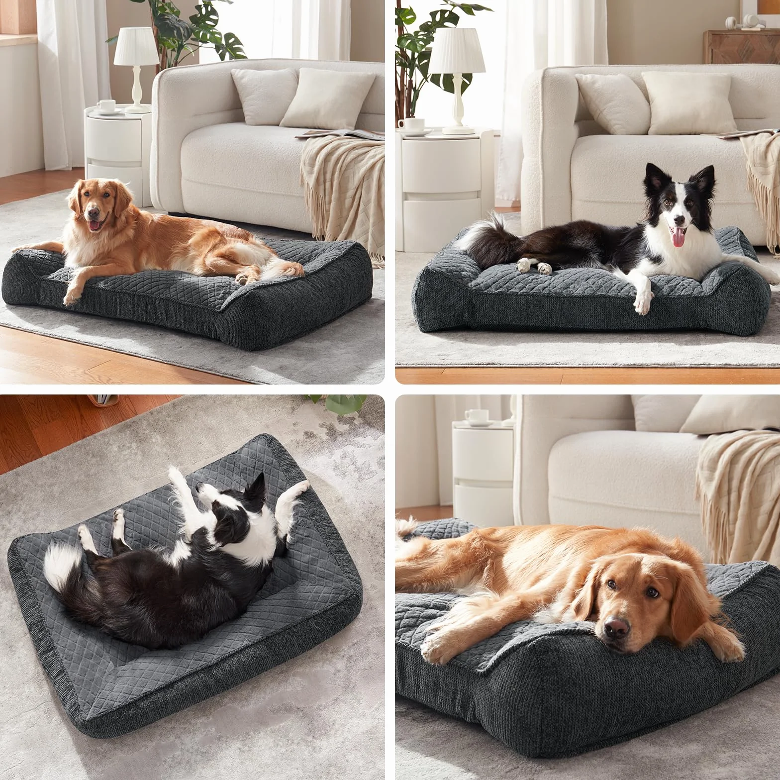 JOEJOY Panier Chien Orthopédique Grande Taille XXL, Coussin Déhoussable Lavable, Canapé Antidérapant Velours Floconné Doux