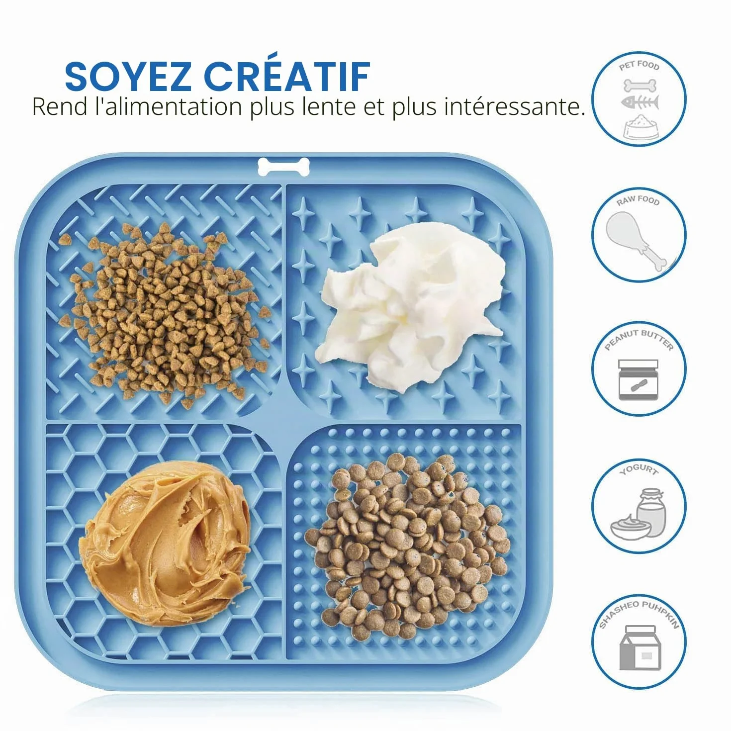 Tapis à Lécher pour Chiens et Chats avec Ventouses, 1 Pack Carré, Alimentation Lente Anti-Anxiété