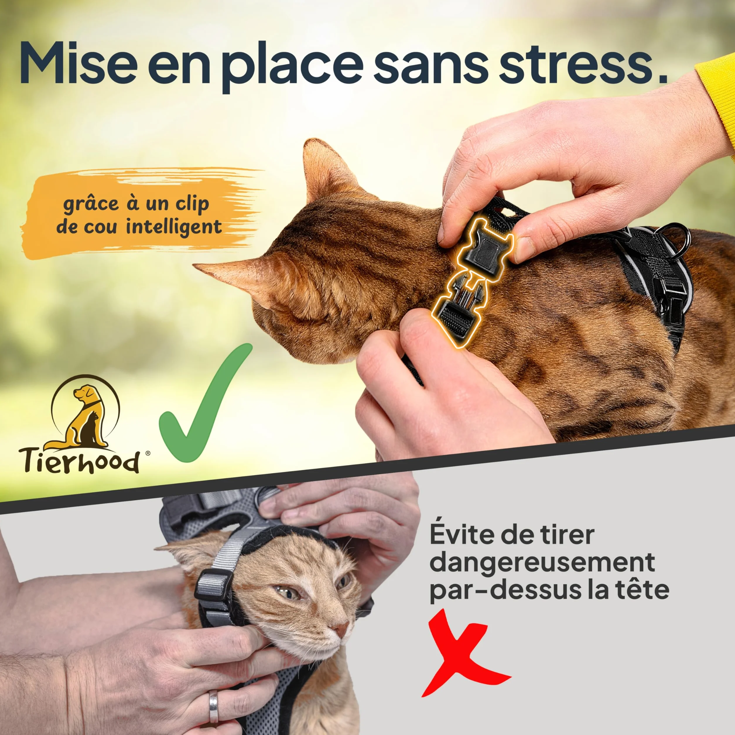 Tierhood Harnais pour Chat Anti-évasion Noir Taille S