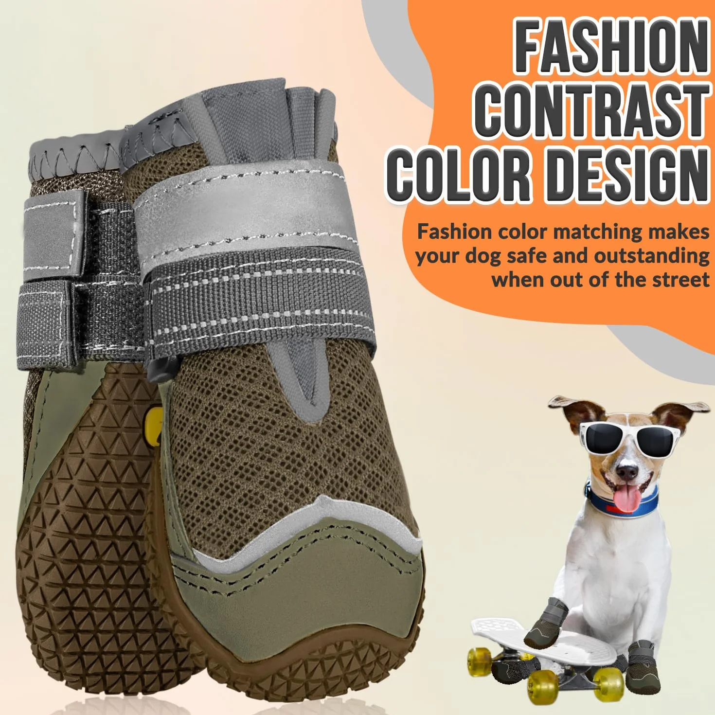 SlowTon Bottes de chien antidérapantes réglables lavables avec bande réfléchissante pattes respirables
