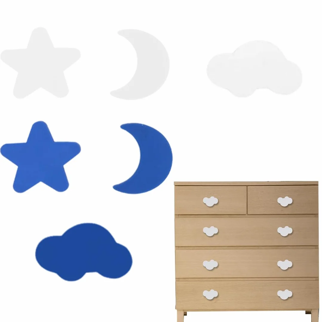 Boutons de meubles nuage étoiles lune 6 pièces blanc bleu