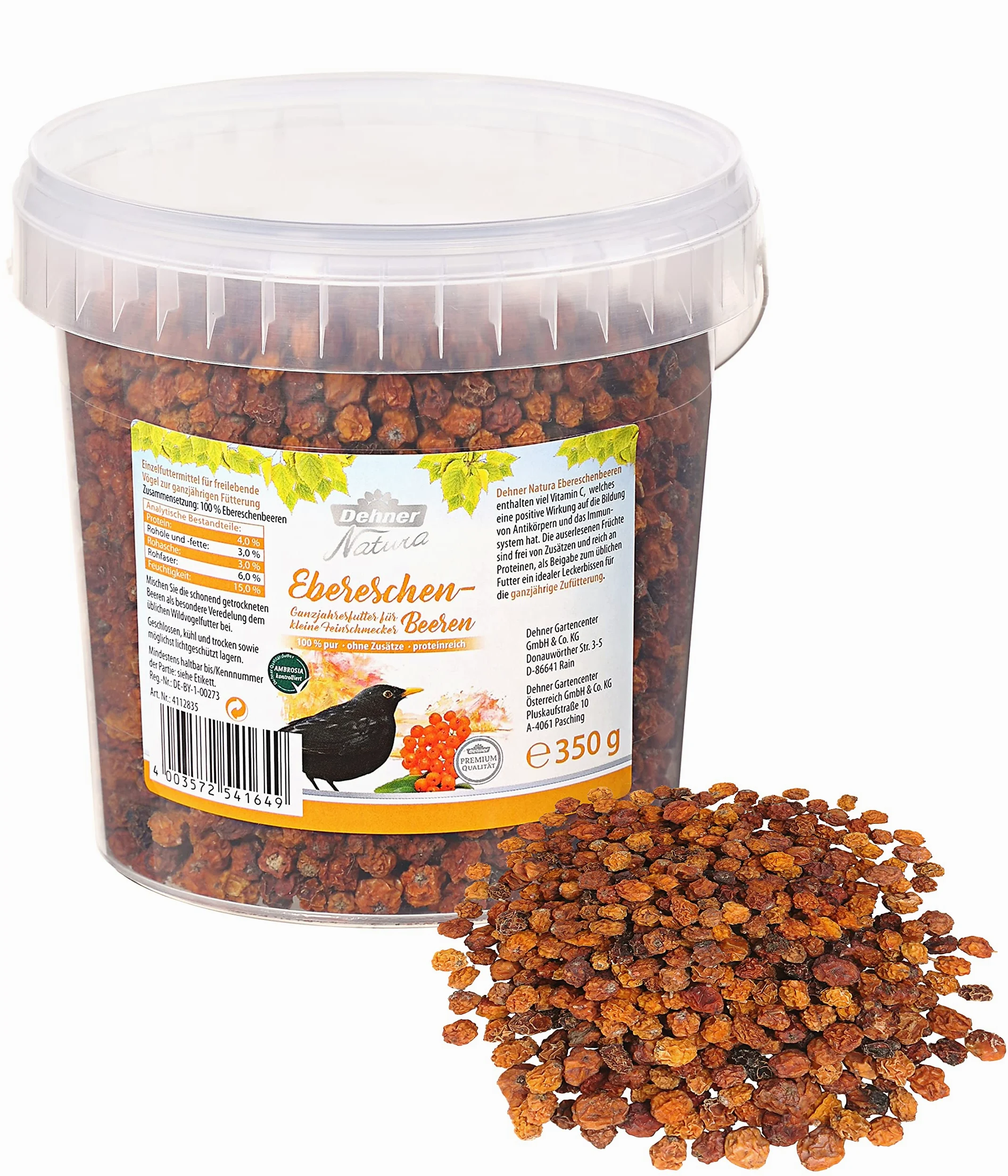 Dehner Natura Premium Nourriture pour oiseaux sauvages, baies de sorbier, 6x 350 g (2,1 kg)