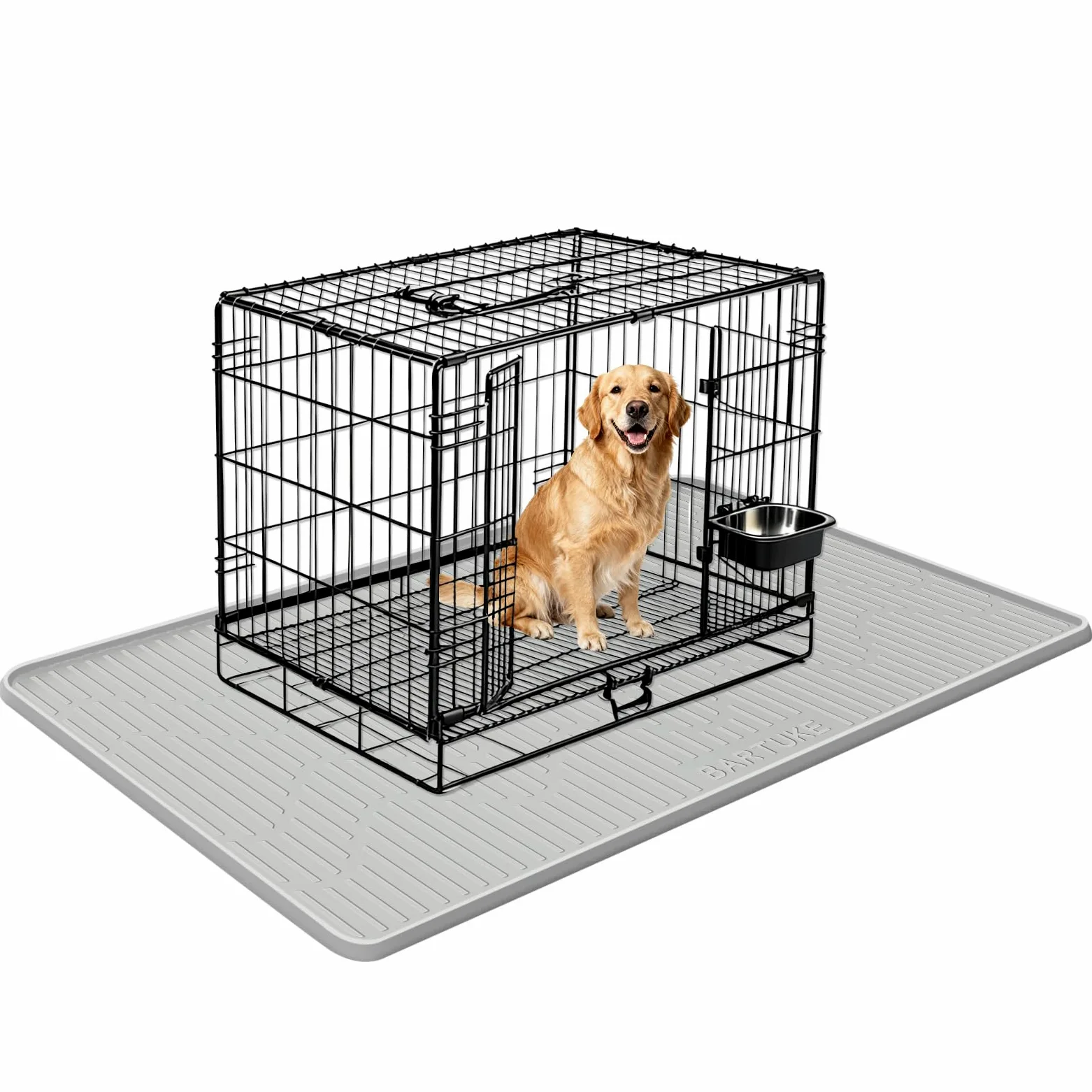 Tapis de cage en silicone pour chien, 137,2 x 69,8 cm, tapis de niche avec bord surélevé, lavable, imperméable, étanche, protège les sols