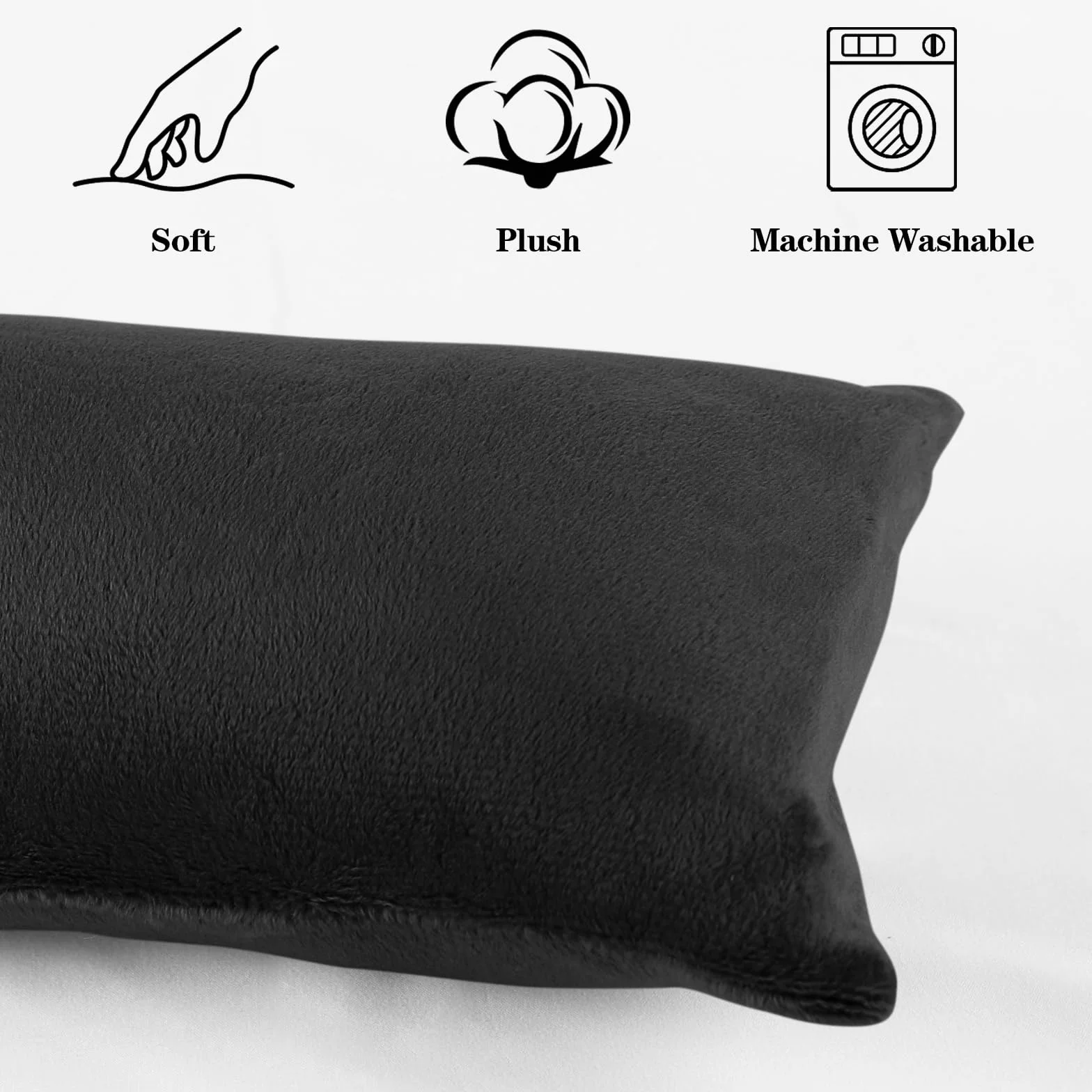 Coussin de voyage rectangulaire en peluche 27,9 x 17,8 cm avec taie amovible noir