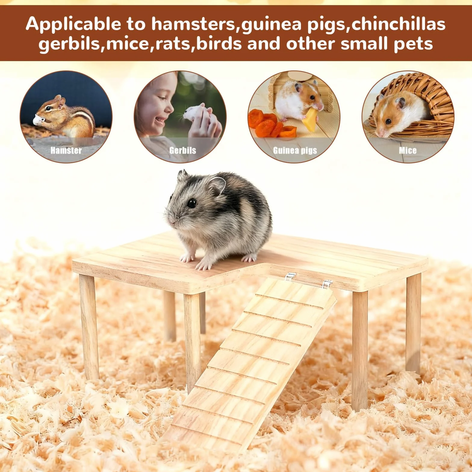 Plateforme en Bois pour Hamster avec Pont Echelle d'Escalade Jouet Cage 28x17x13,5 cm