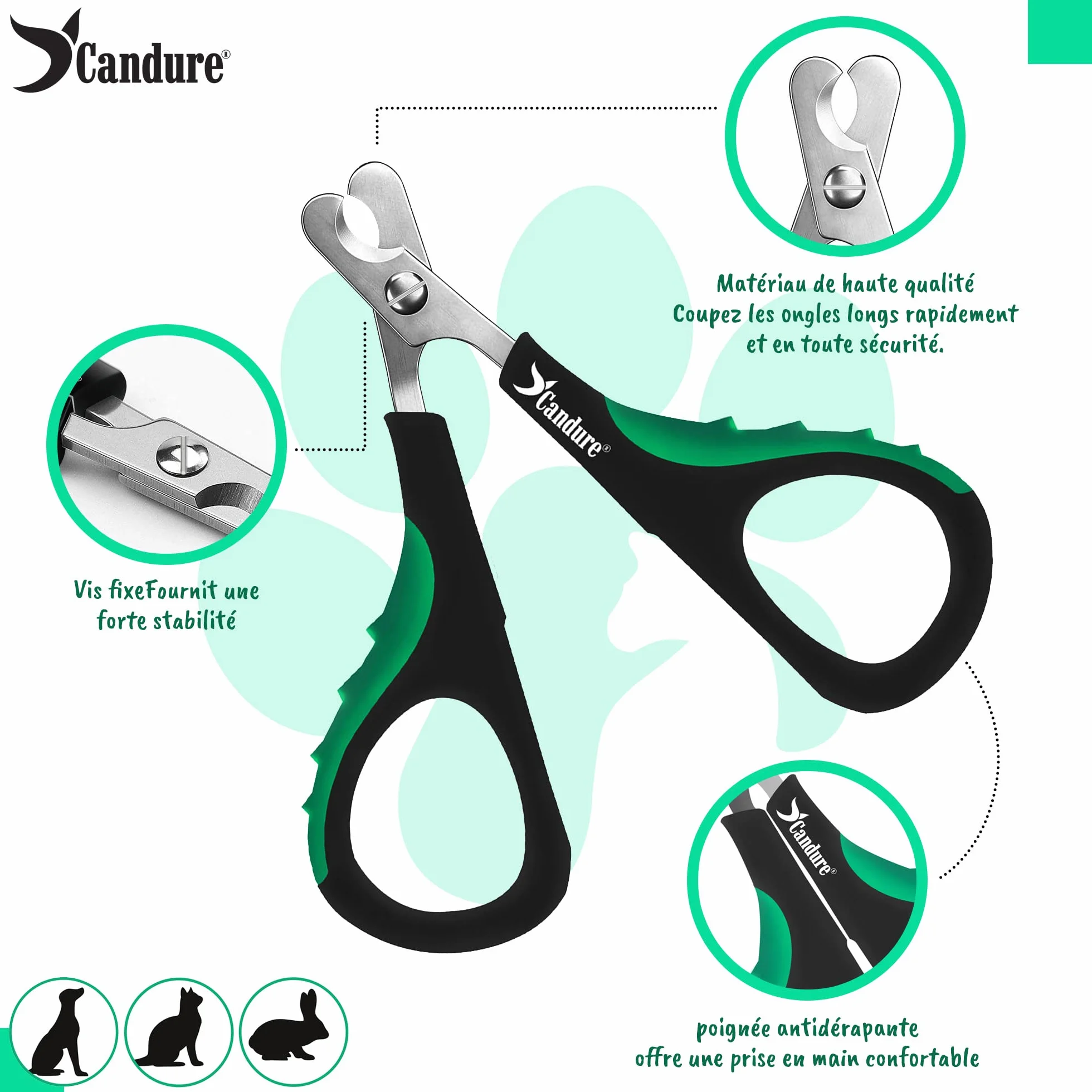 Candure Coupe-Ongles Ciseaux Professionnels pour Animaux de Compagnie Chats Chiens Lapins
