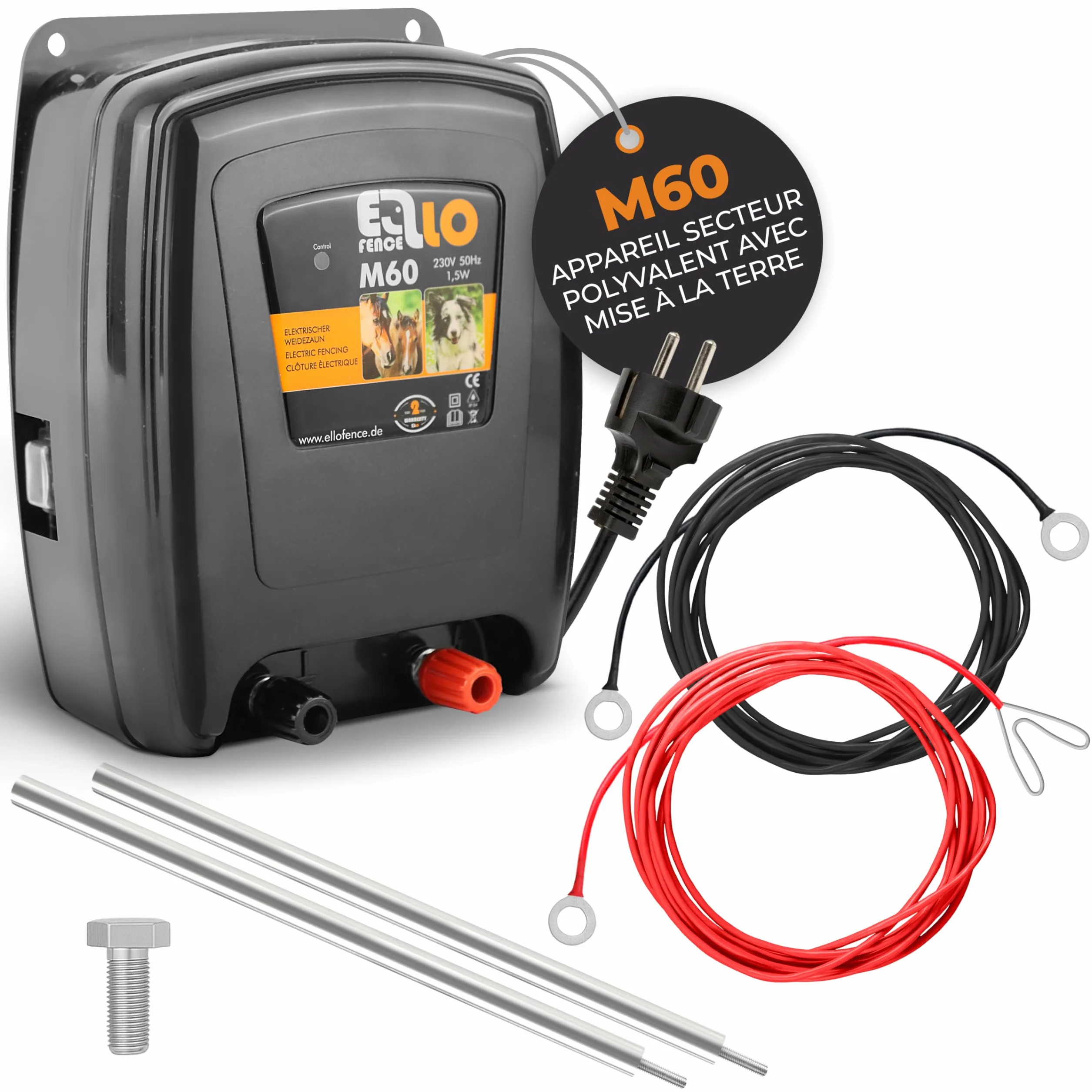 Électrificateur clôture électrique M60 230 V avec mise à la terre piquet de terre