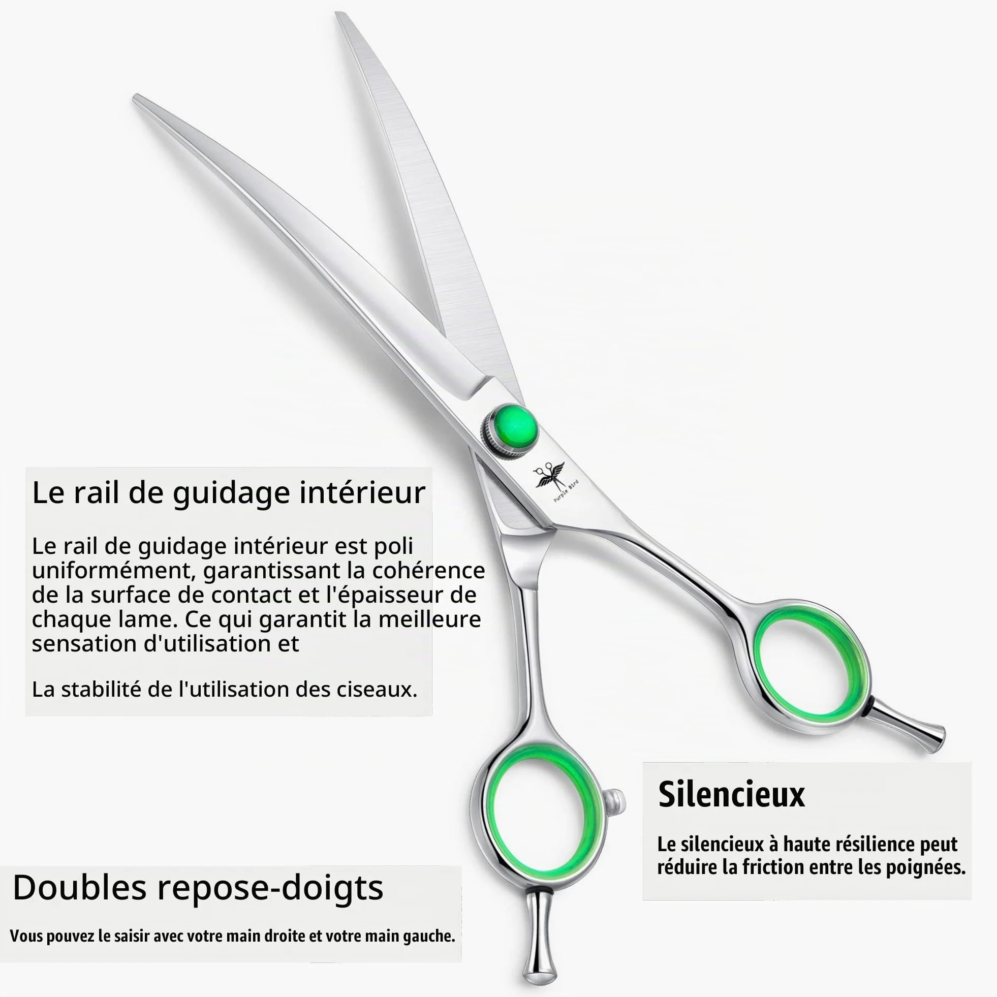 Set de Ciseaux Toilettage Professionnels Ciseaux Désépaissir Chien Poils Long Épais Ciseaux Toilettage Bout Rond Chat Sécurité Inox Incurvé Courbé Ciseaux Poils Animaux Débutant Luxe 7 Pouces Argenté