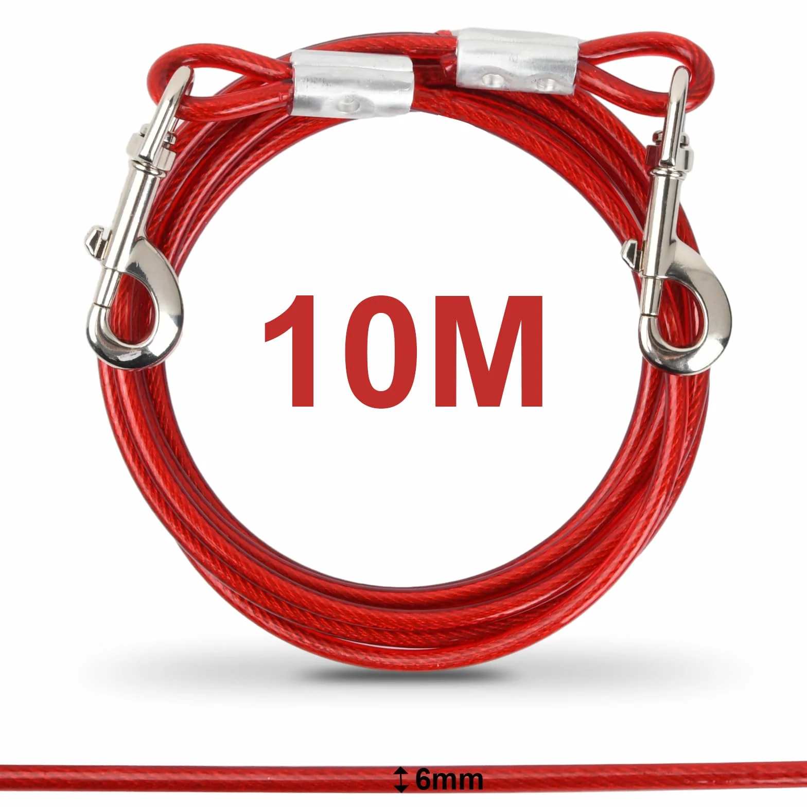 Laisse pour Chien Anti-Morsure 10 m 6 mm Jusqu'à 250 kg Chaîne Sécurité avec Crochet Pivotant Rouge