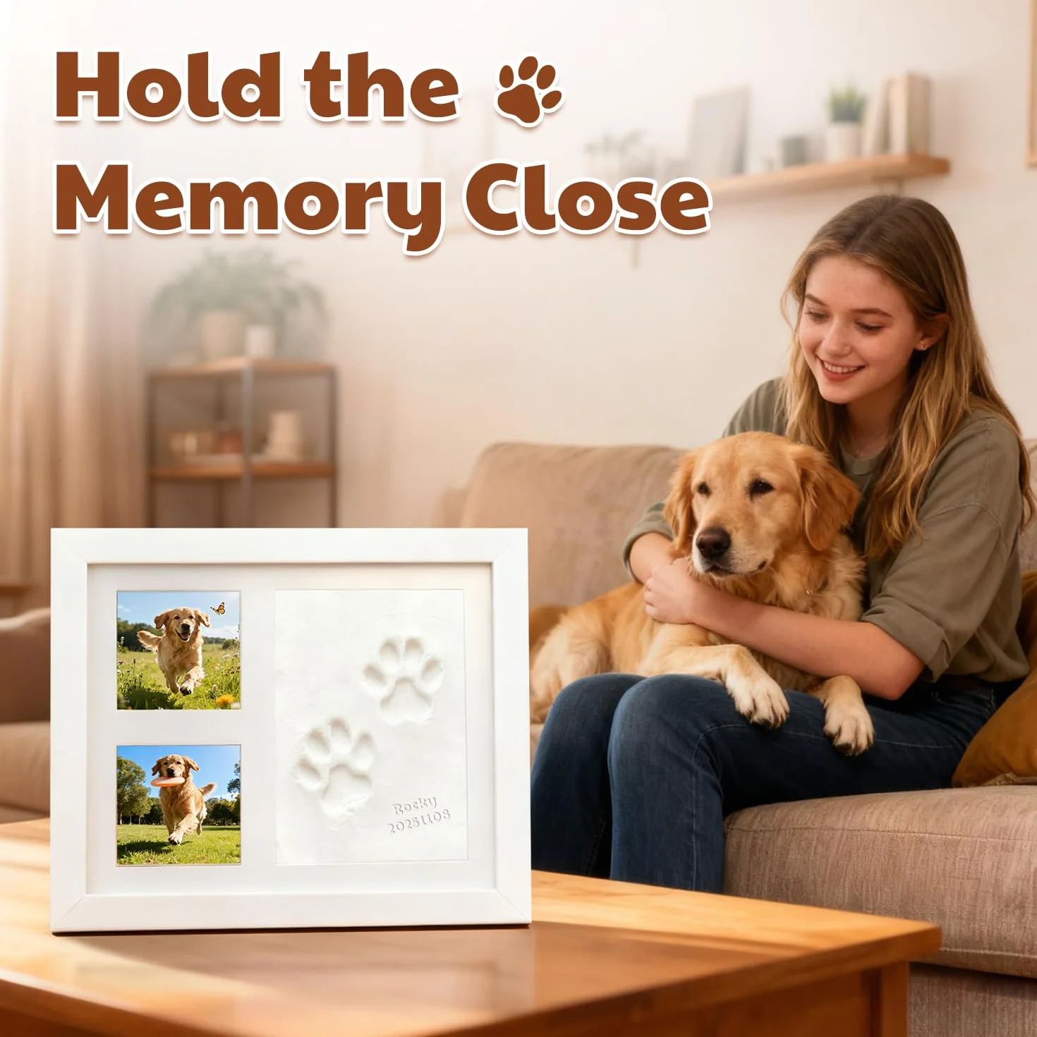 Kit Empreinte Chien Chat, Cadre Souvenir avec Empreinte en Argile, Kit d'Empreinte Bébé Main et Pied, Blanc