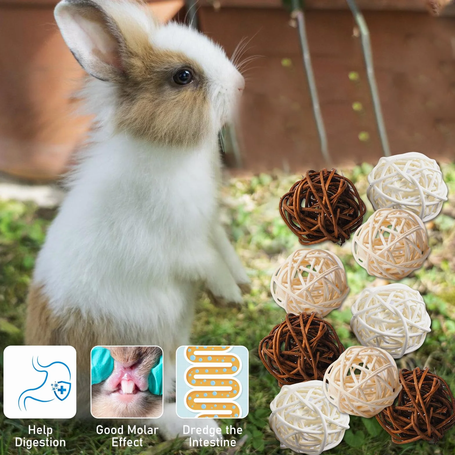 Lot de 24 balles à mâcher en osier naturelles 4 cm pour petits animaux - Jouet dentaire en bois pour lapins chinchillas hamsters