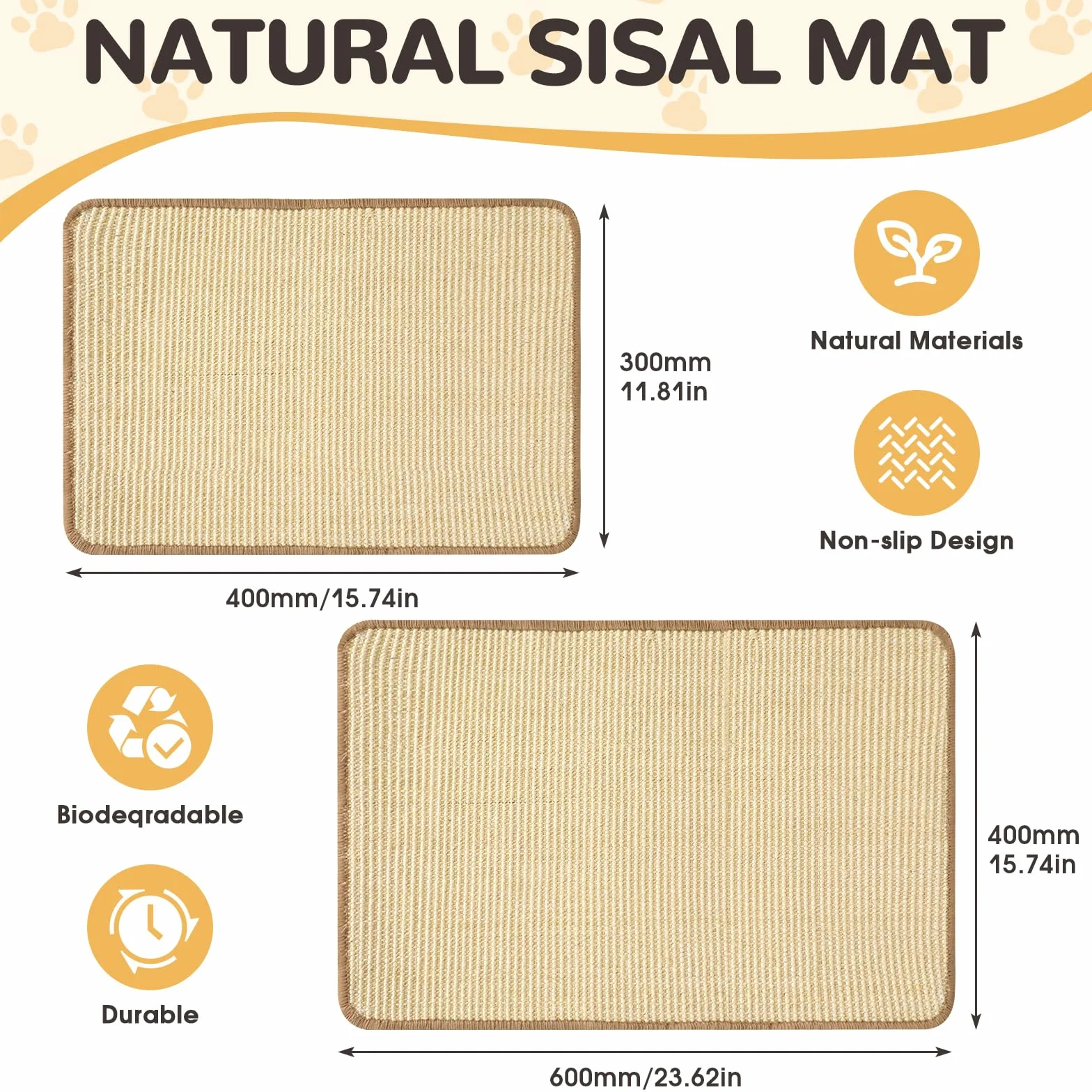 KOUHA Lot de 2 Tapis à Gratter pour Lapin Sisal Naturel Protège Canapés