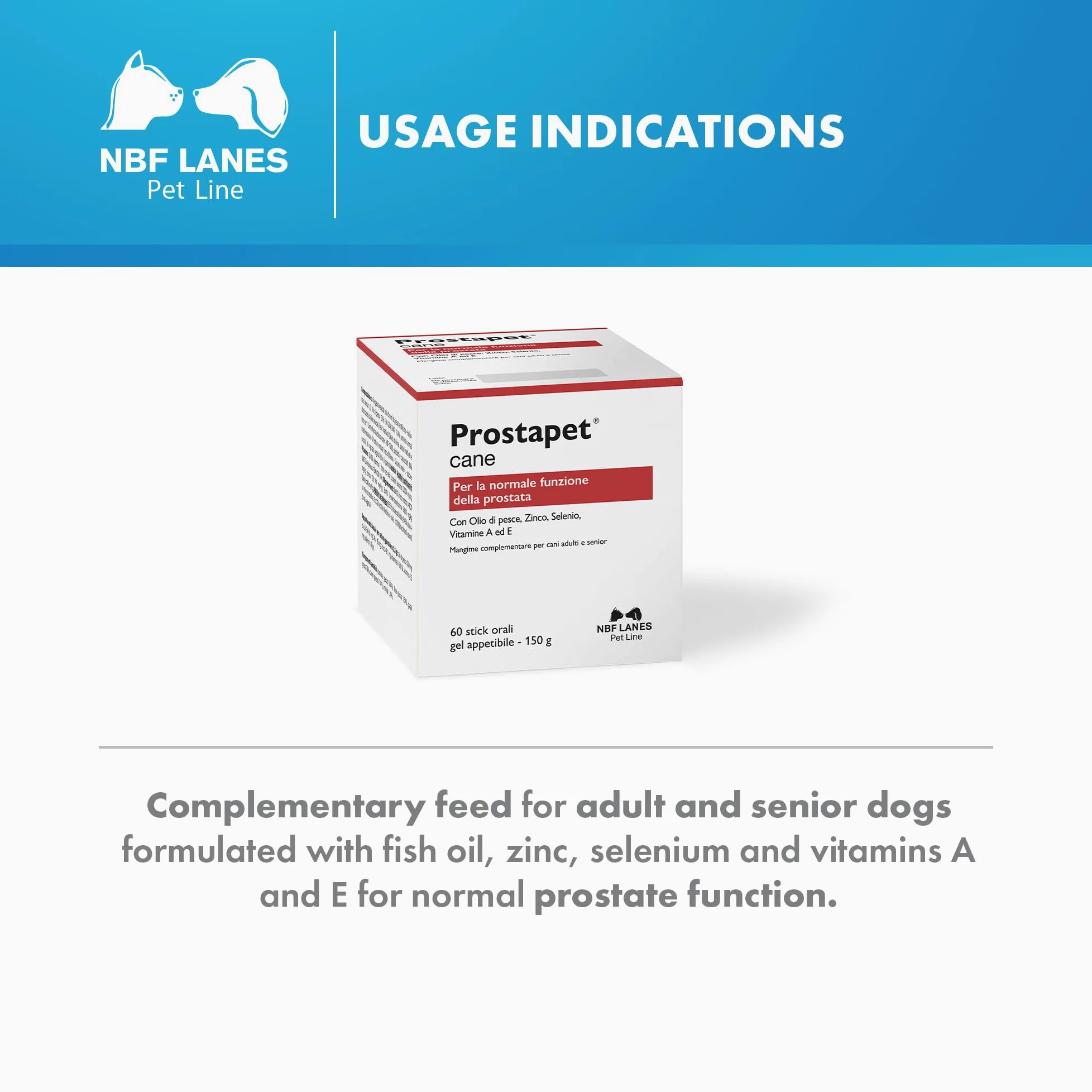 NBF Lanes | Prostapet Chien, Gel Appétissant 60 sachets de 2,5 g, pour la Fonction Normale de la Prostate.