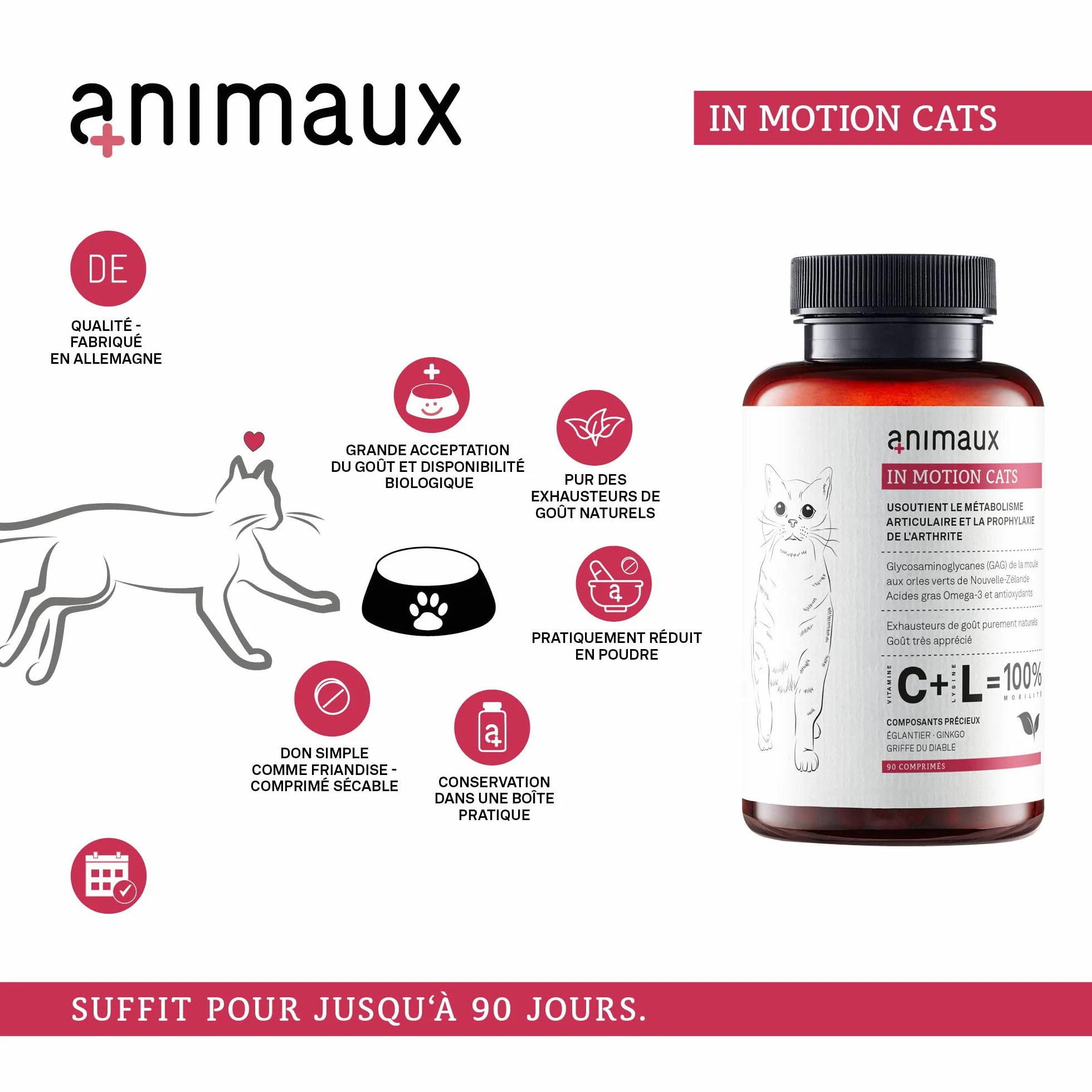 Comprimés pour articulations pour Chats - 90 comprimés à mâcher - Moule Verte, Griffe du Diable & Cynorrhodon in Motion Cats