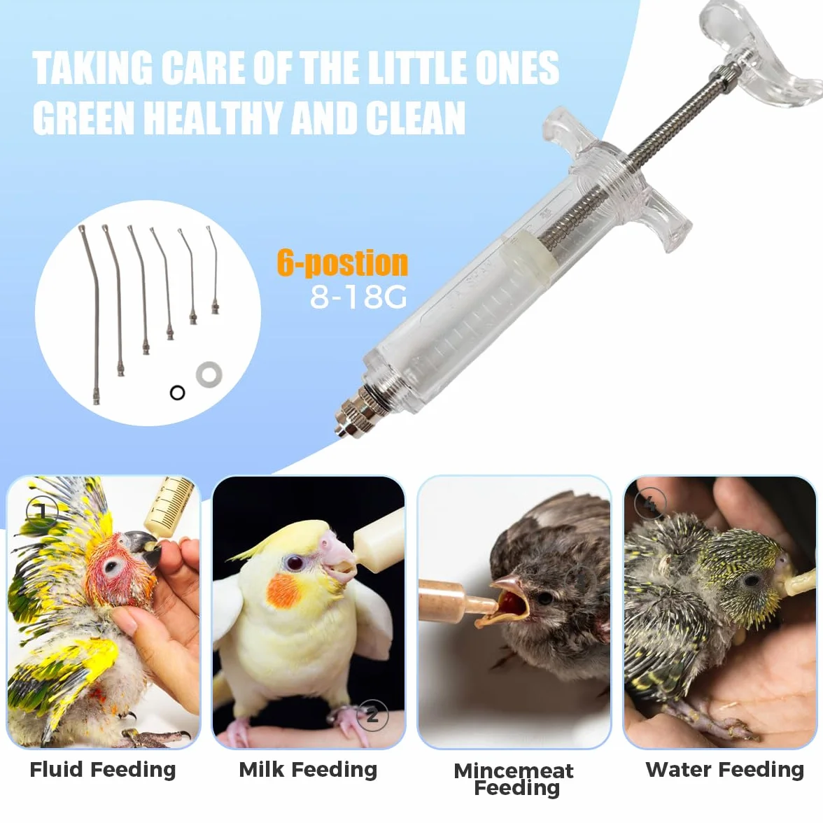 Kit de seringue d'alimentation manuelle pour oiseaux, 6 pièces, tubes de gavage 20 ml