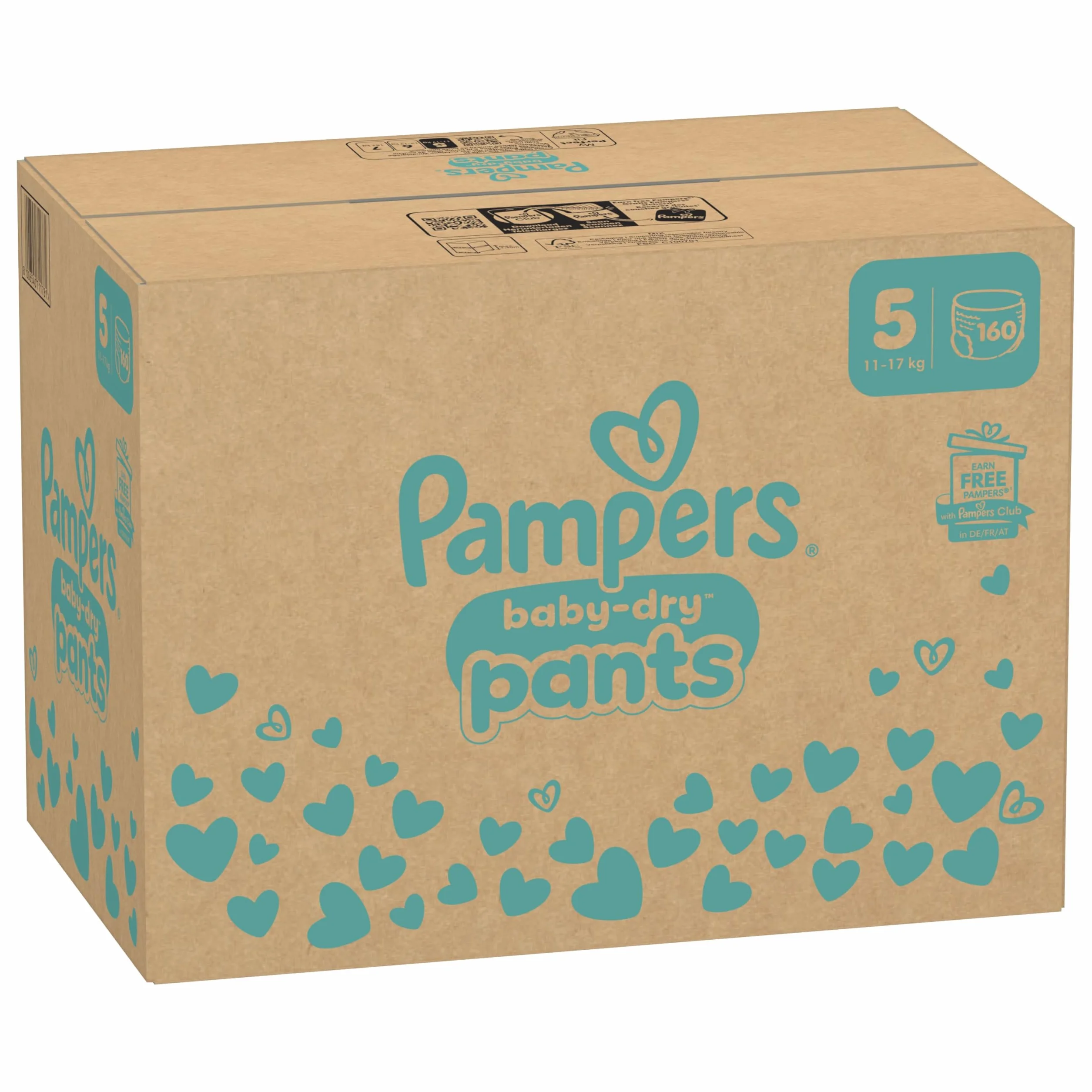 Pampers Baby-Dry Pants Taille 5 160 Couches-Culottes 12-17kg Maintien 360° Stop & Protect Nuit Sans Fuites Pack 1 Mois