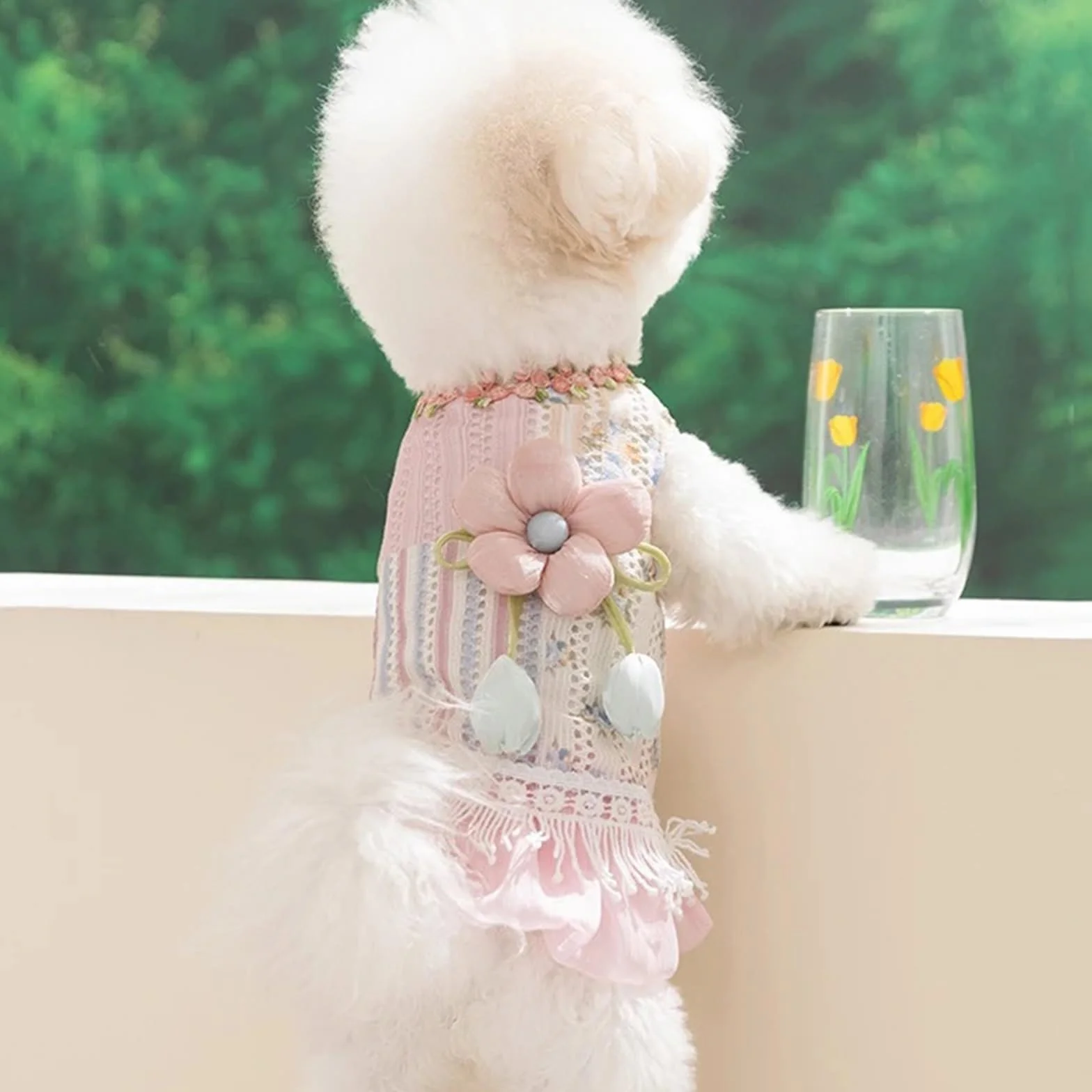 Robe Teddy à Fleurs Bleues pour Petit Chien, Pull Fin de Campagne, Jupe Respirante pour Animaux de Compagnie XL
