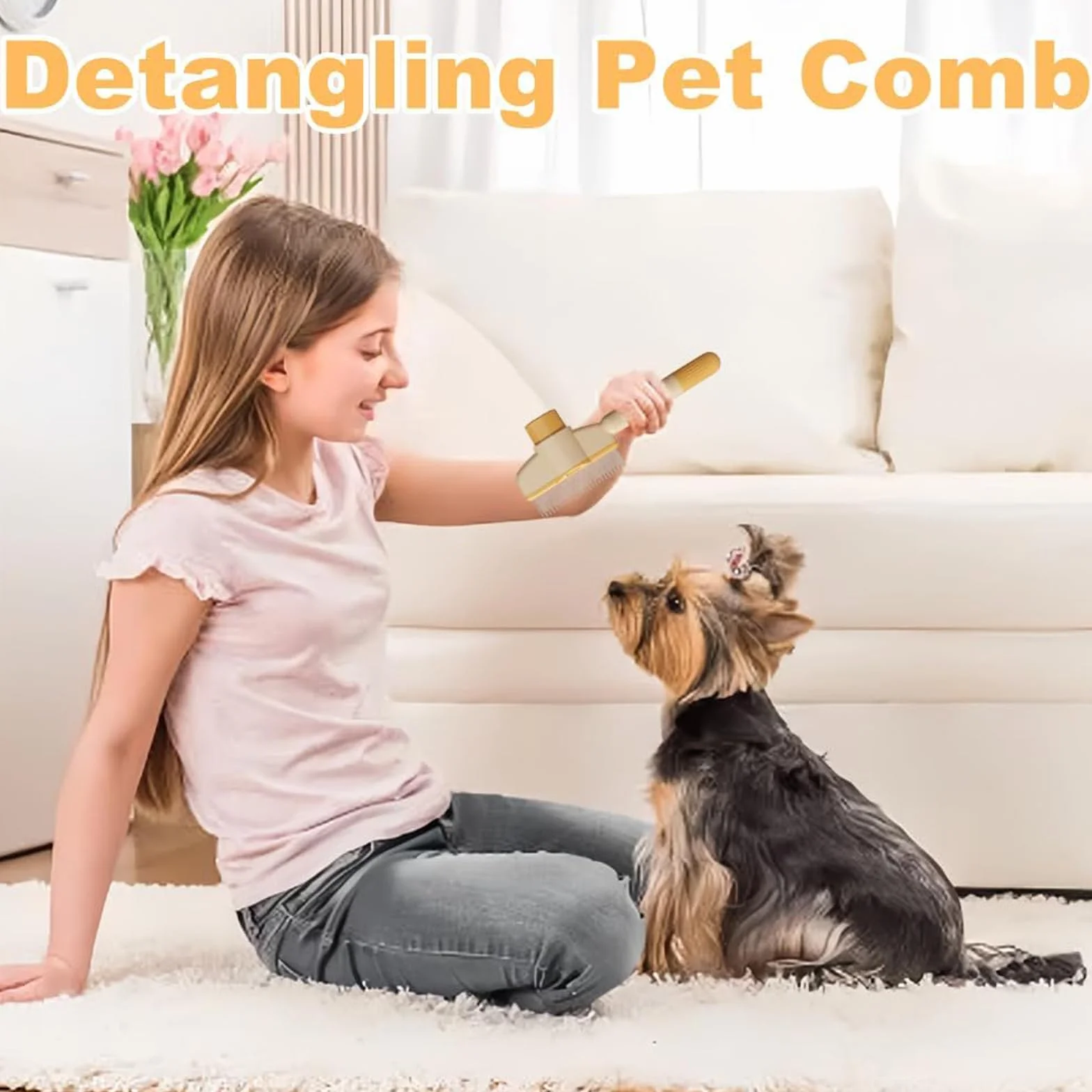Peigne de Toilettage pour Chat avec Bouton D'épilation, Brosse Anti-Puces, Acier Inoxydable 2 Pièces