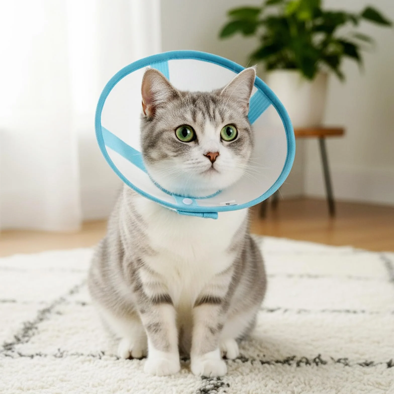 Anti-Morsure Cône Collerette pour Chat Chien Après Chirurgie Réglable Léger Bleu S