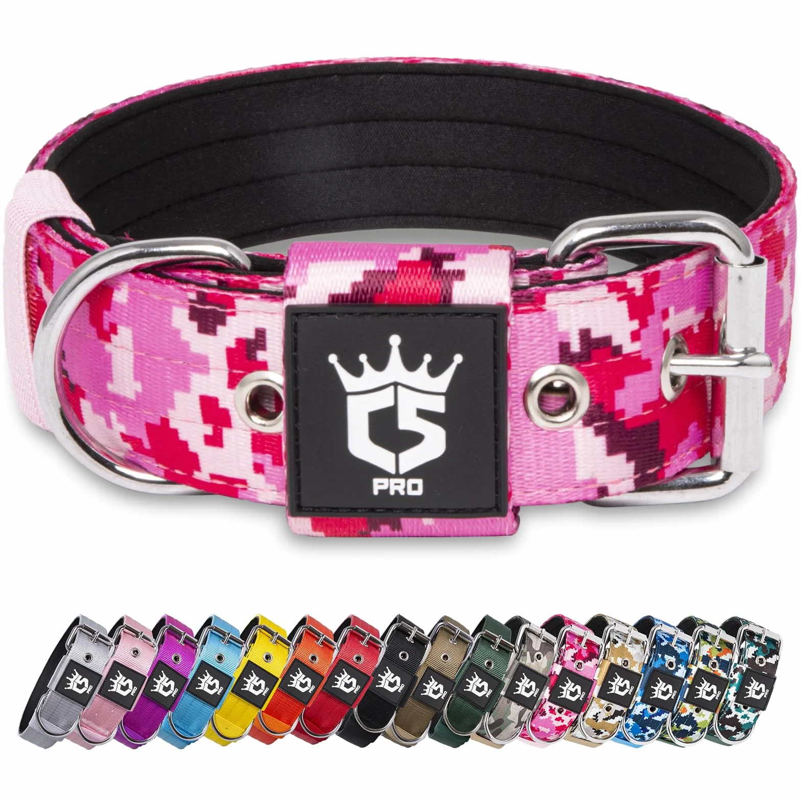 TSPRO Collier Tactique pour Chien Boucle Métal Réglable Largeur 3,8 cm Camo Rose M