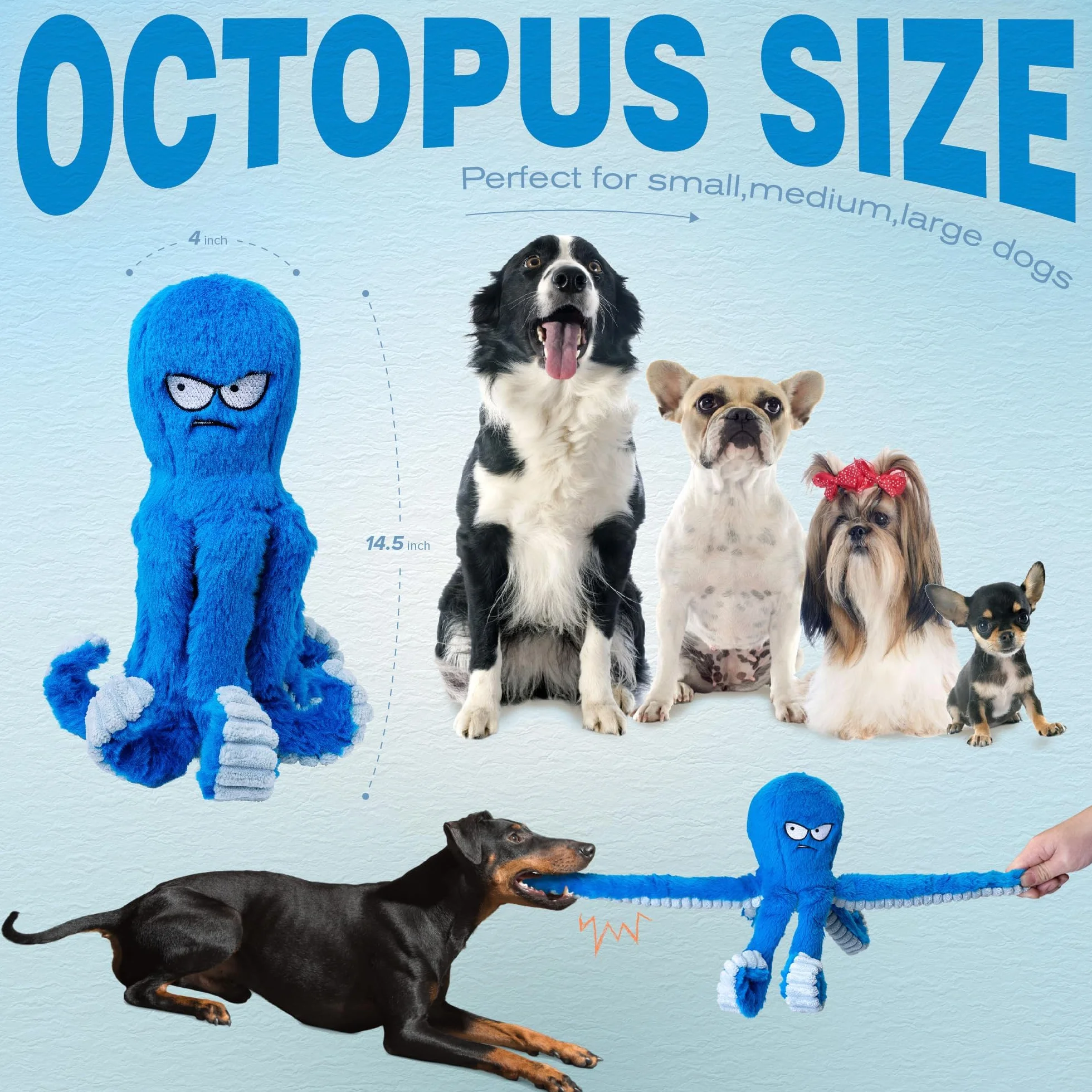 Pieuvre Bleue Jouet à Mâcher pour Chiens de Grande Taille - Jouet Interactif Couineur