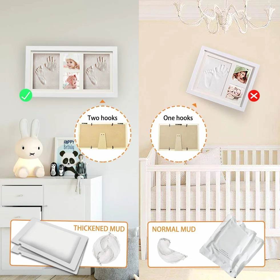 Kit de Cadre Photo Mains et Empreintes de Pieds de Bébé avec 6 Paquets d'Argile – Souvenir pour Nouveau-Né
