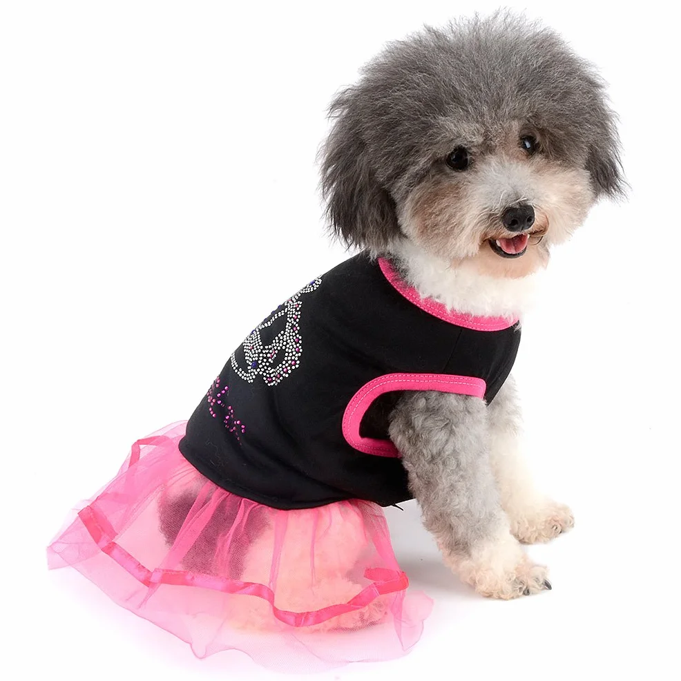Strass Princesse Chien Robe en Dentelle Tutu Jupe Gilet pour Petit Chien