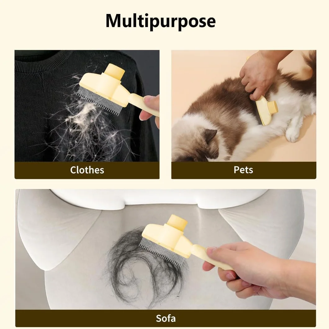 Brosse Chat Poil Long Peigne Toilettage Autonettoyant avec Bouton D'Épilation pour Chat et Chien 2 Pièces