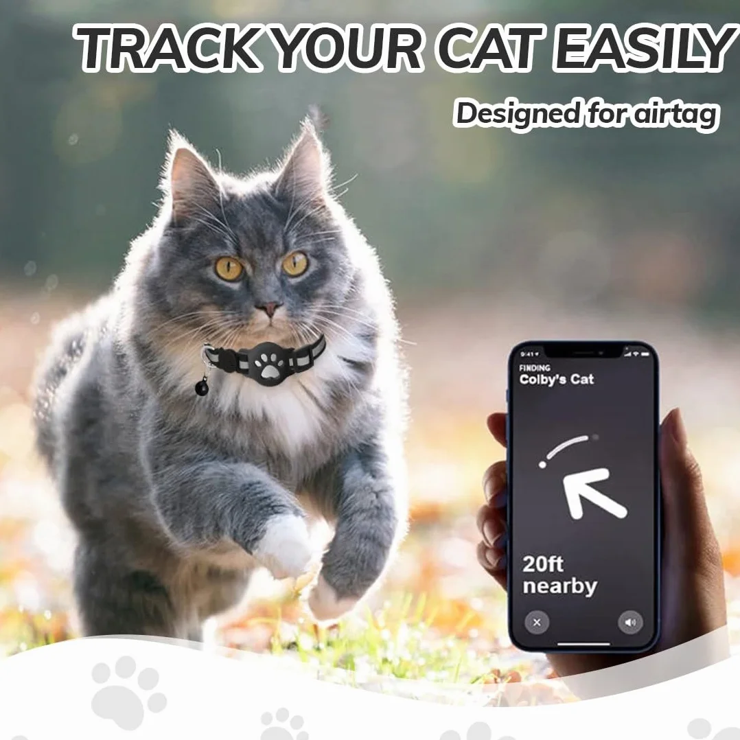 Collier Chat Airtag Apple Anti-étranglement Chaton Petits Chiens Noire