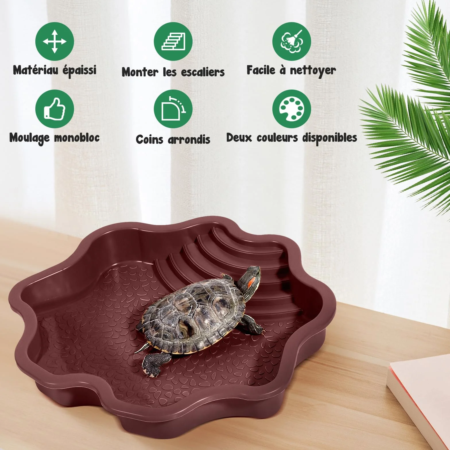 MagiDeal Bol de Bain d'eau pour Tortue, Piscine pour Reptiles avec Rampe, Rouge Brunâtre