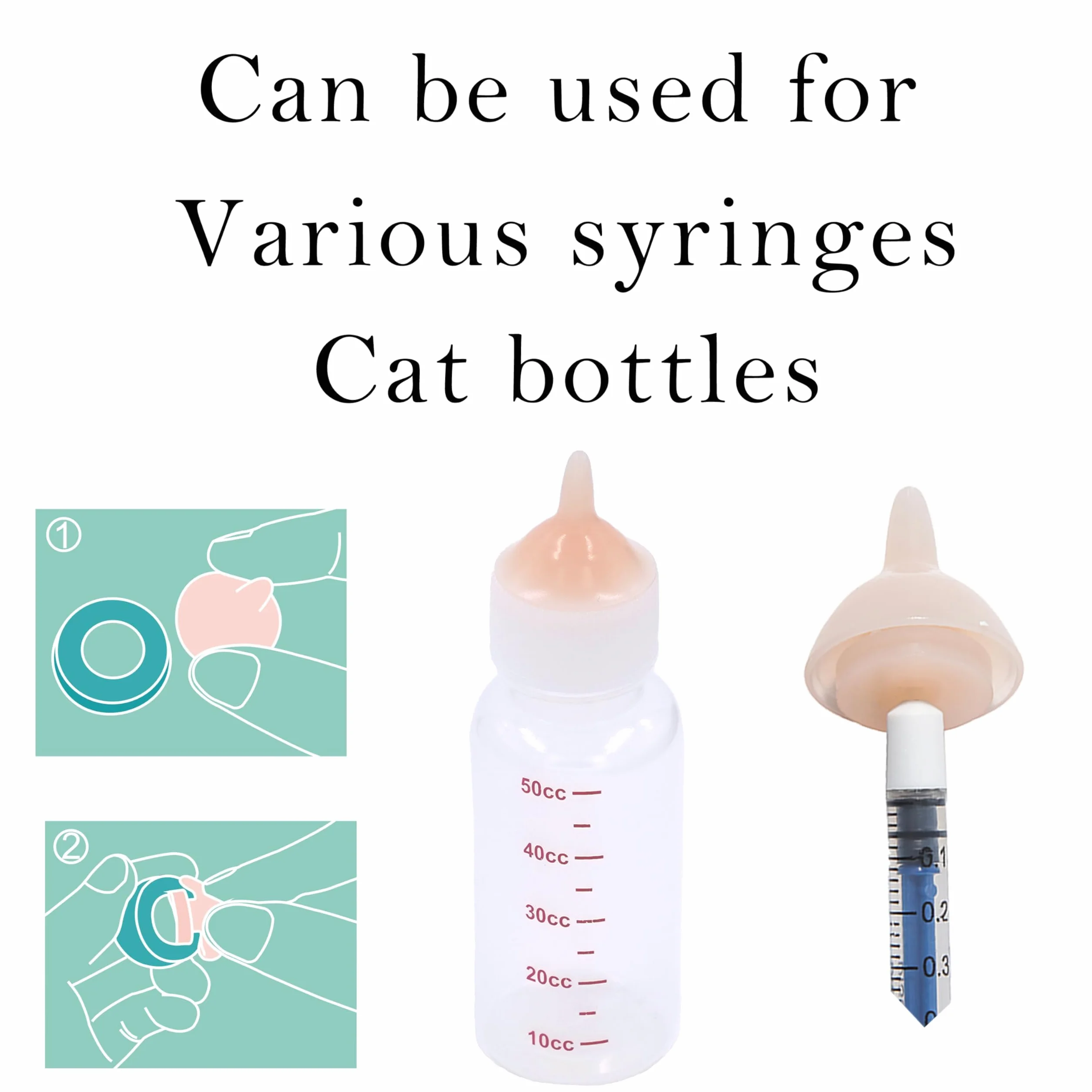 Biberons pour Chatons et Chiots Animaux Nouveau-nés avec tétines de Rechange Ensemble (1 Bouteille+2 Tétines Roses+4 Seringues)