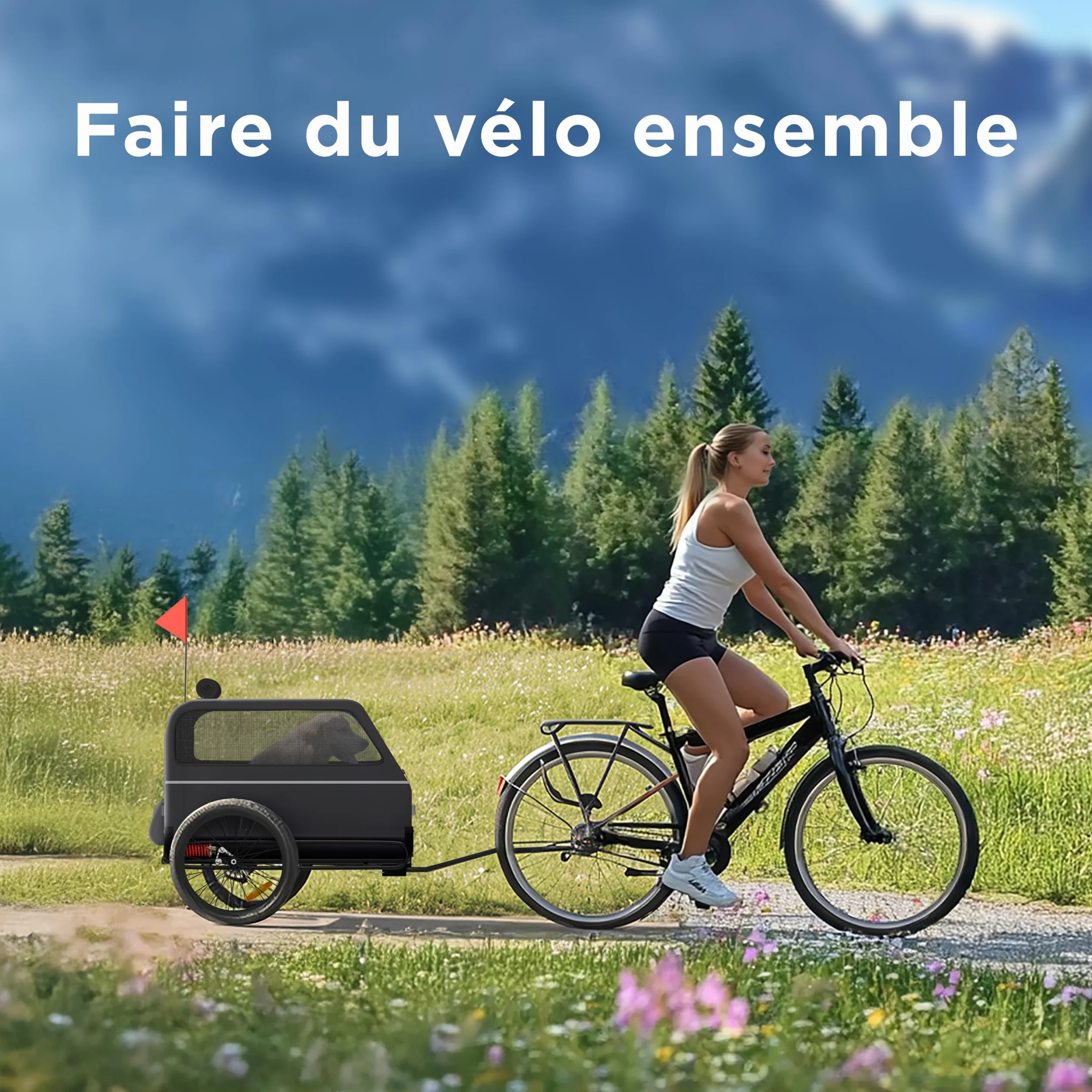 Remorque Velo Chien XL Pliable avec Rampe et Suspension 45kg Compatible Vélos Électriques