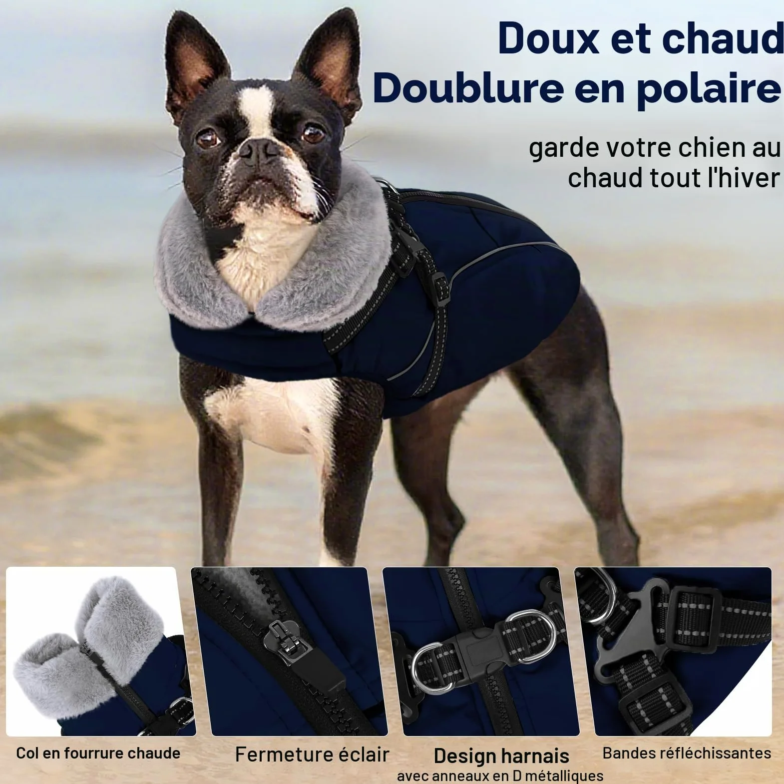 Manteau Chien Hiver avec Harnais, Manteaux Imperméables pour Chiens, Veste avec Harnais, Bouledogue Français/Cocker Spaniel/Lévrier