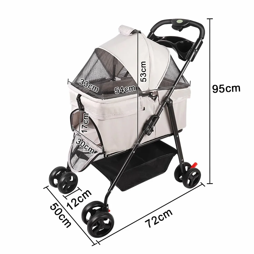 Poussette pour chien chat 3 en 1 nacelle amovible caisse transport pliable tissu 600D Oxford roues 360° fenêtre filet