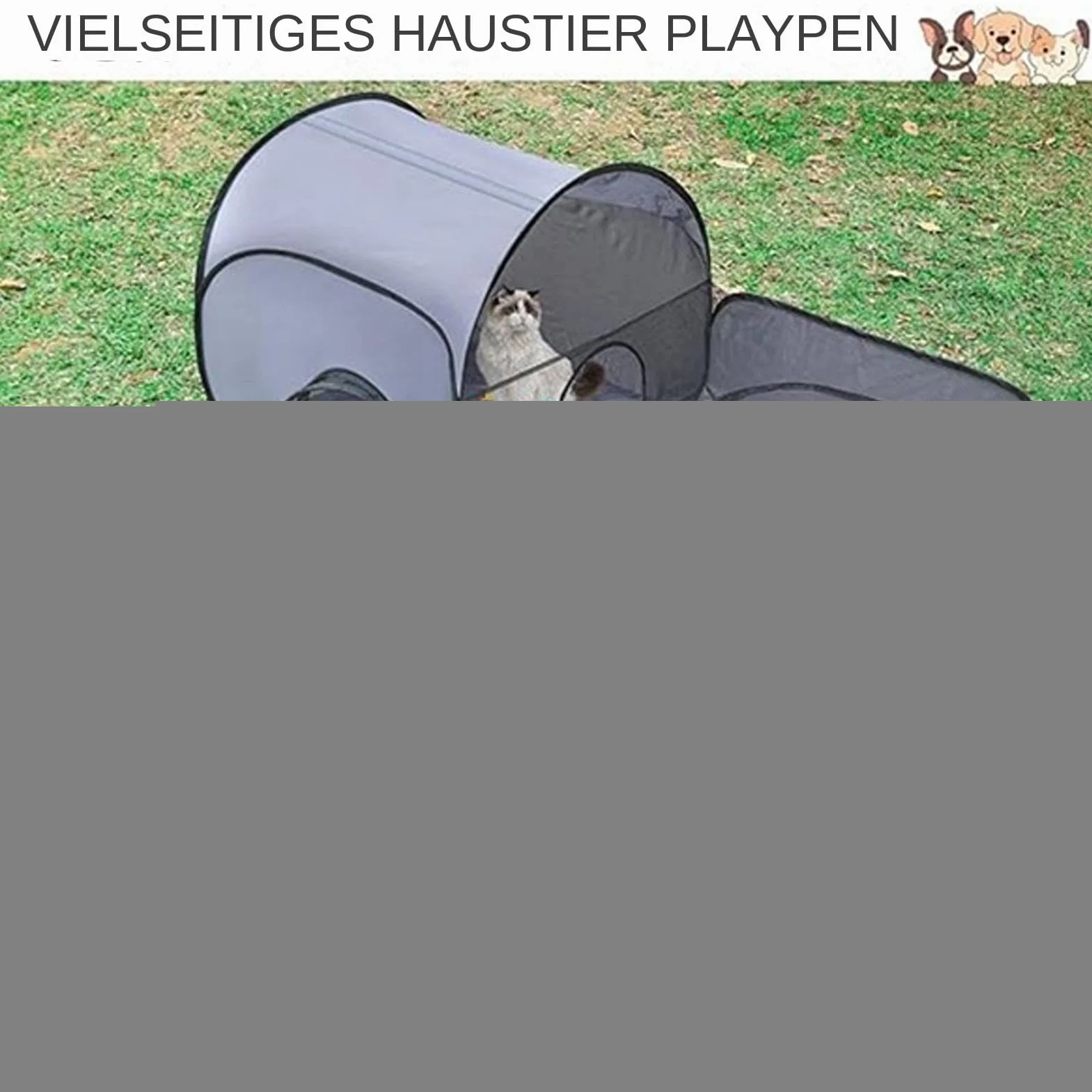 Parc pliable pour chat avec tunnel, maille respirante, enclos pour chien, intérieur et extérieur