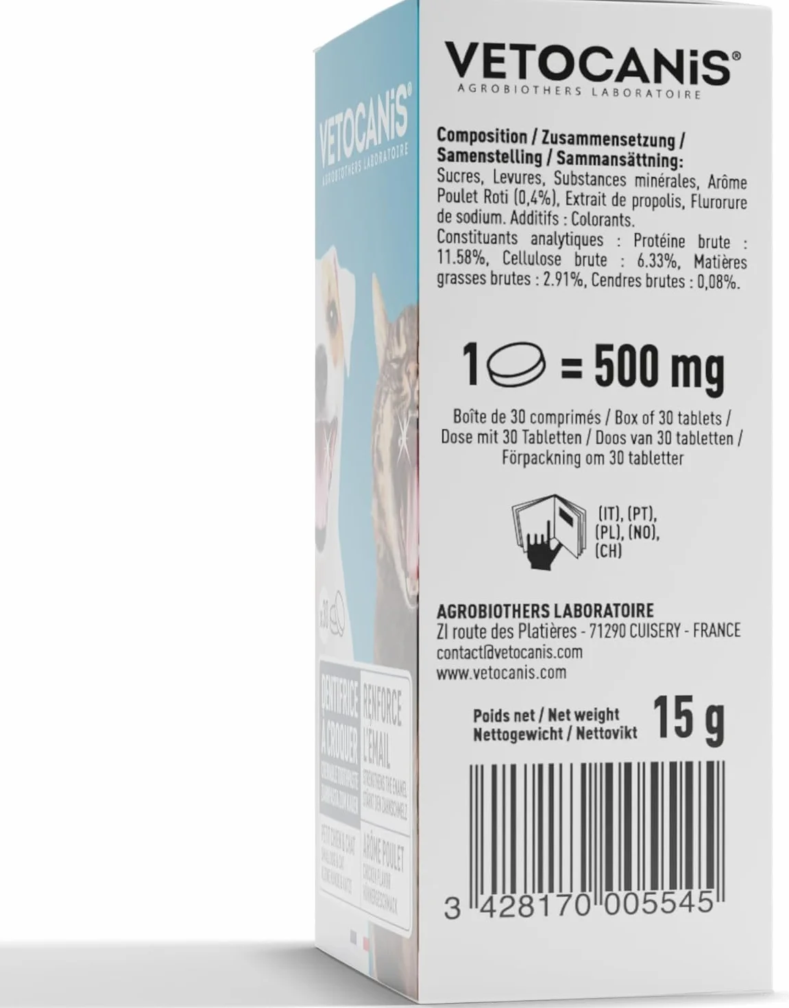 Vetocanis Dentifrice pour Chien et Chat à Croquer, 30 pièces
