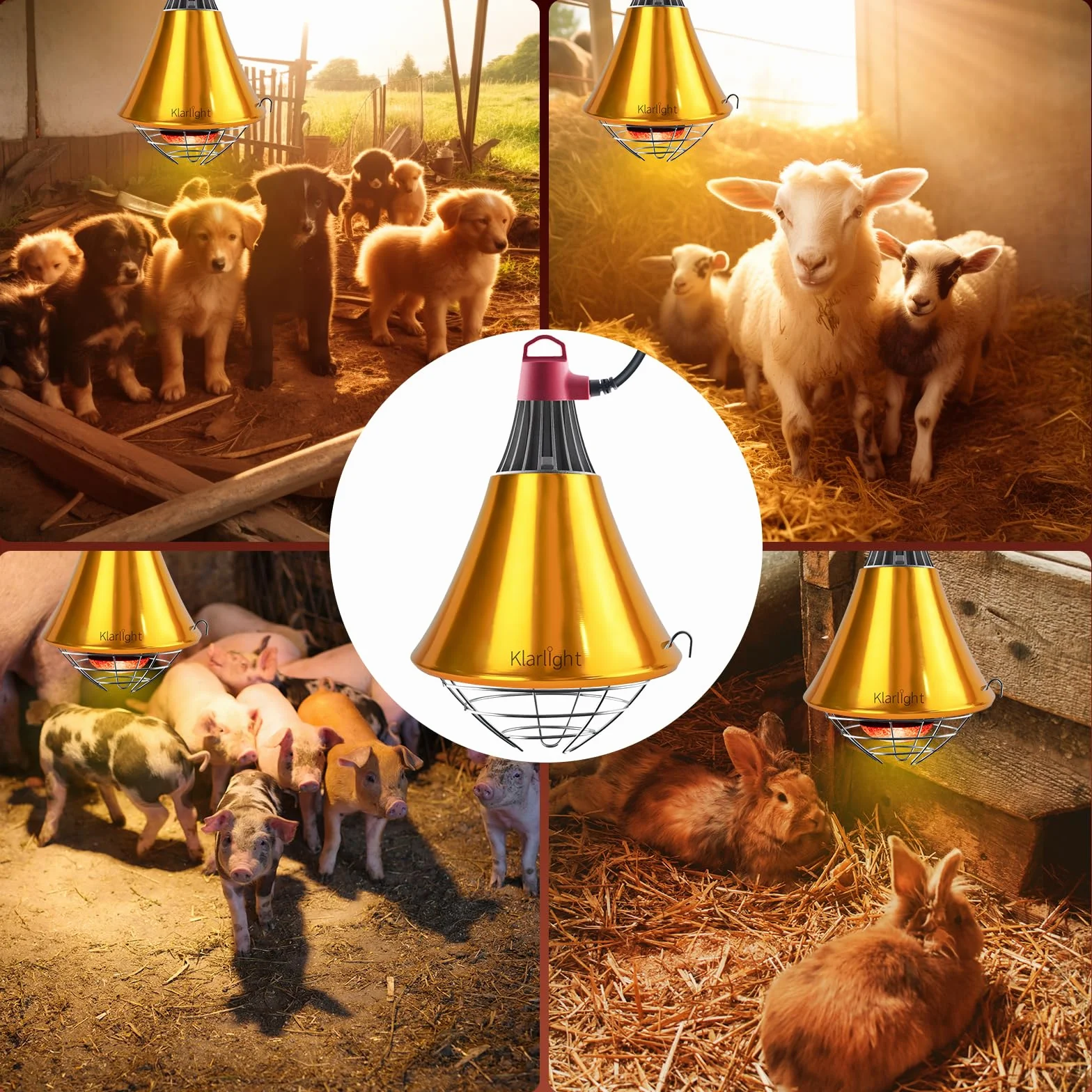 Klarlight Chauffante Infrarouge Dimmable 275W avec Grille de Protection, Câble 2m pour Poulailler Poussins Cochons (Sans Ampoule)
