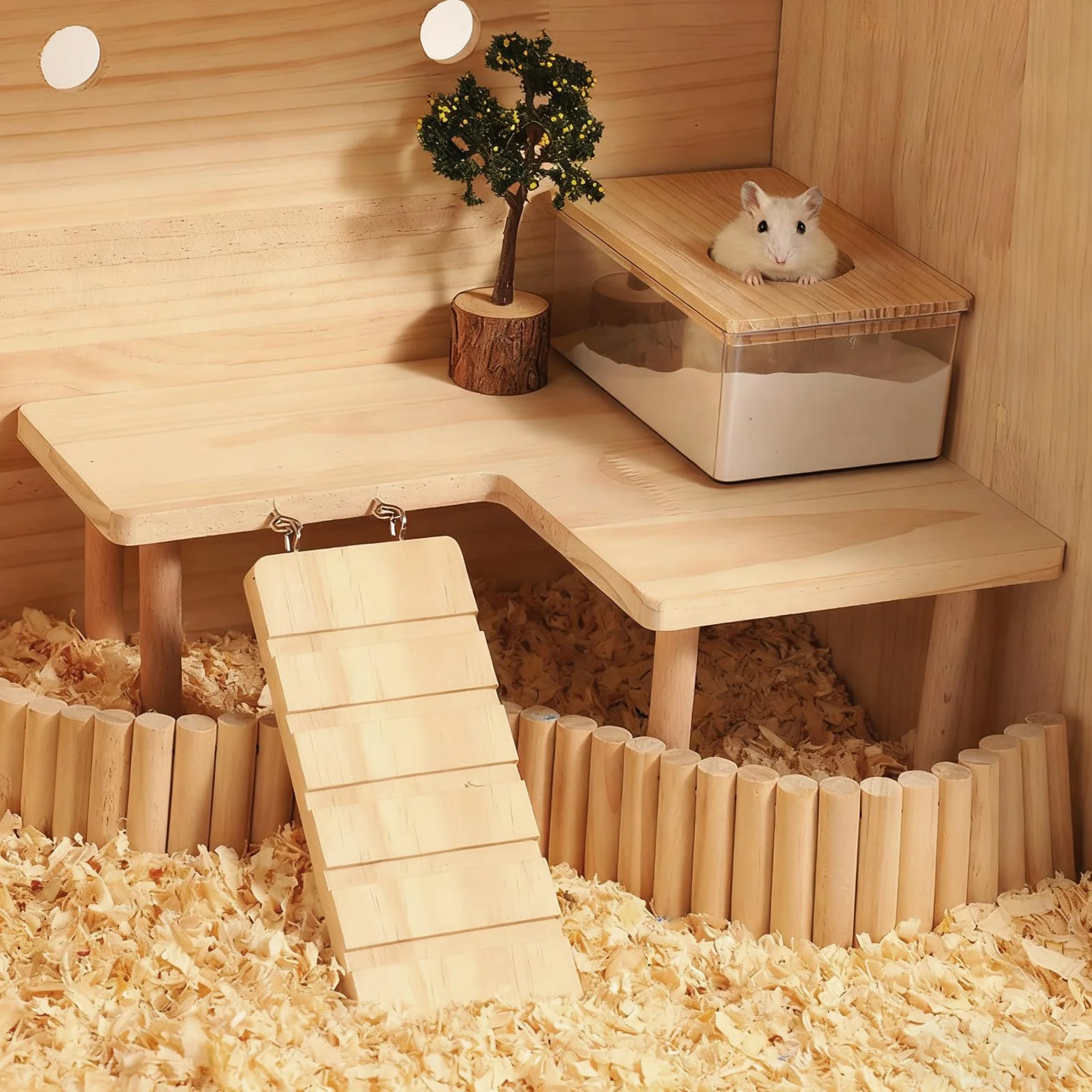 Plateforme en Bois pour Hamster avec Pont Echelle d'Escalade Jouet Cage 28x17x13,5 cm
