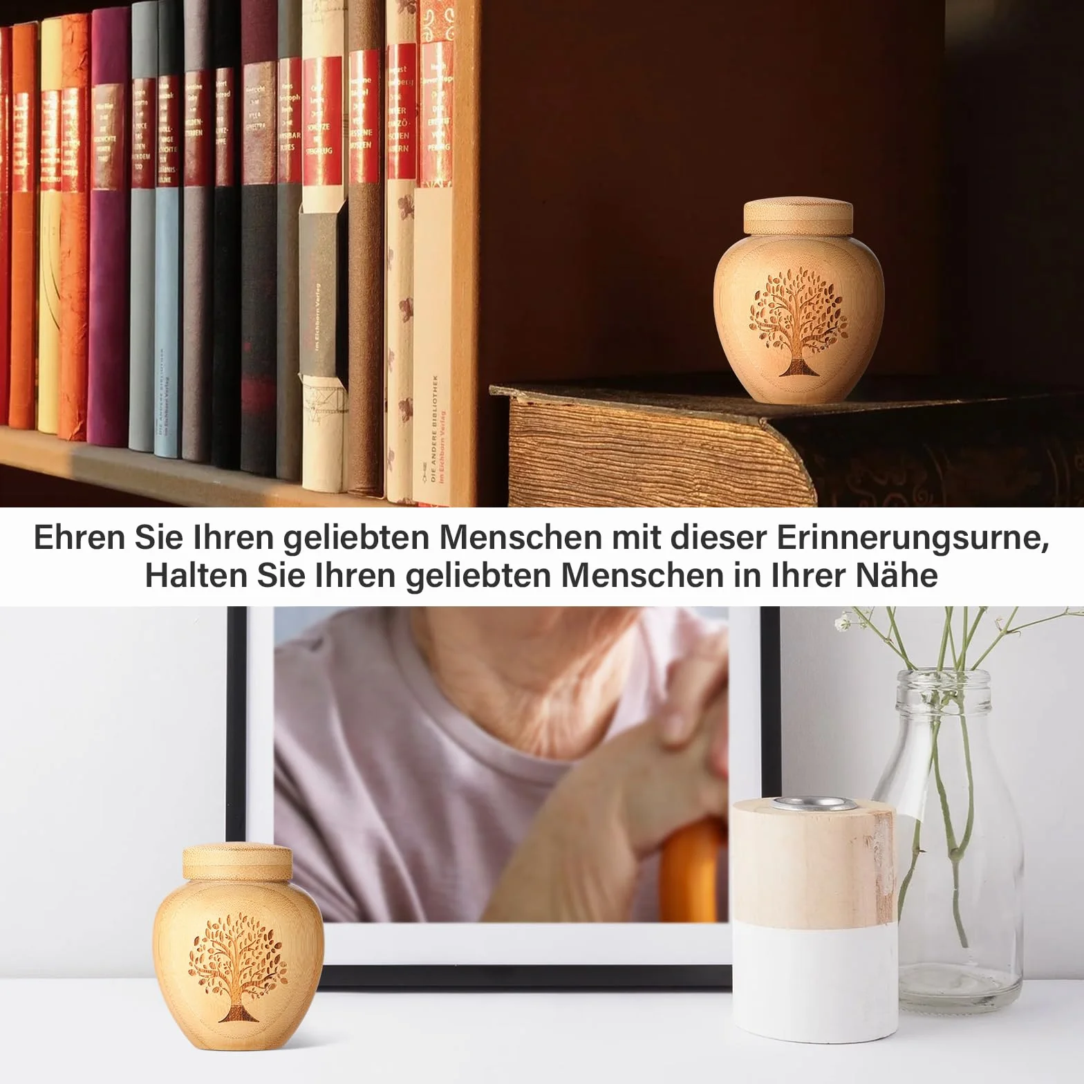 Urne funéraire en Bambou pour Cendres humaines et animaux, Mini Urne de crémation avec Motif Arbre de Vie