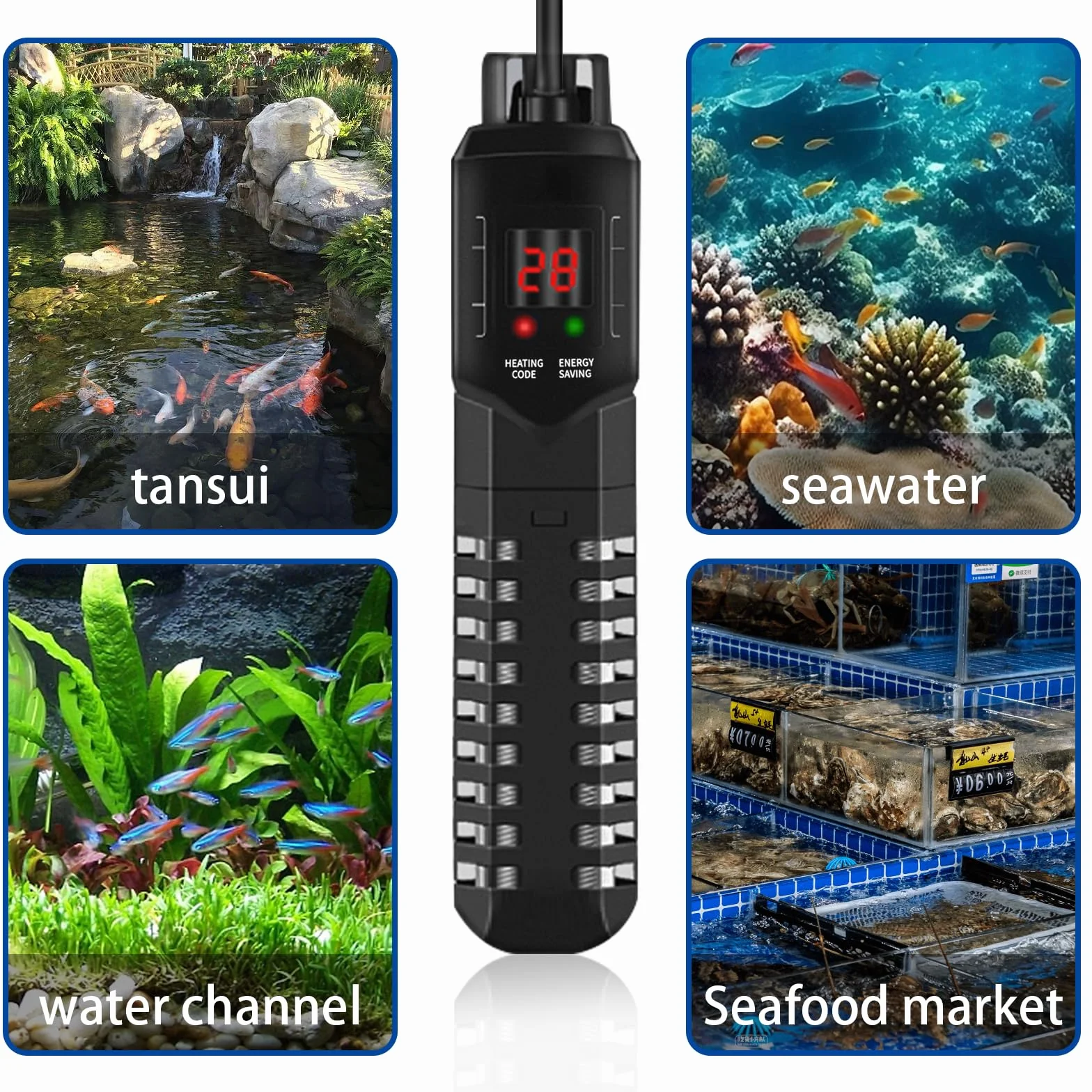 HUIZHOU Chauffage pour Aquarium (15-34 °C), thermoplongeur réglable pour Aquarium 100-300 W, Chauffage à Thermostat Haute Performance pour Aquariums et bassins à Poissons (100W)