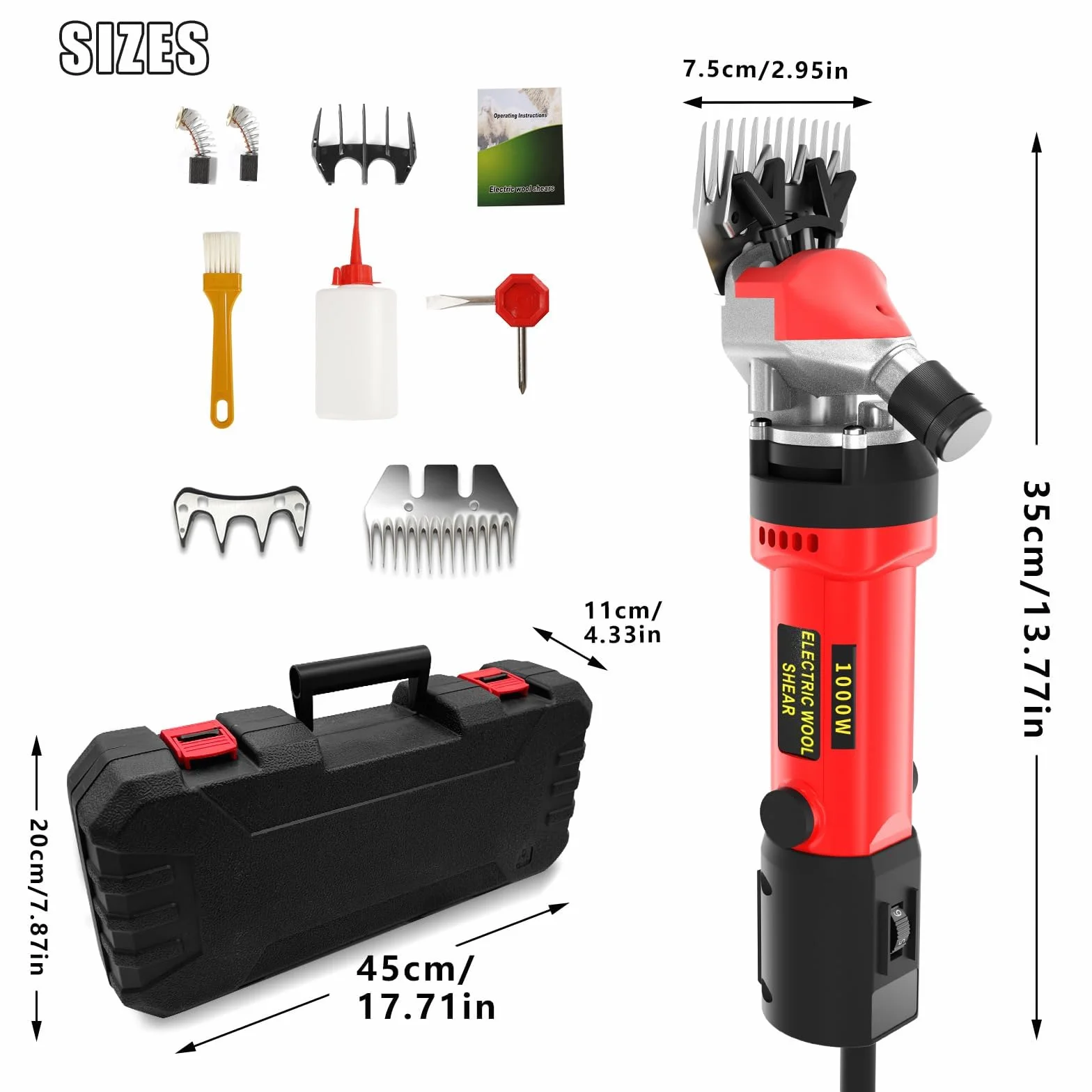 Tondeuse Electrique Mouton 1000W 6 Vitesses Réglables Machine Cisaillement Professionnelle Animaux Laine Chèvre Étui Transport Rouge