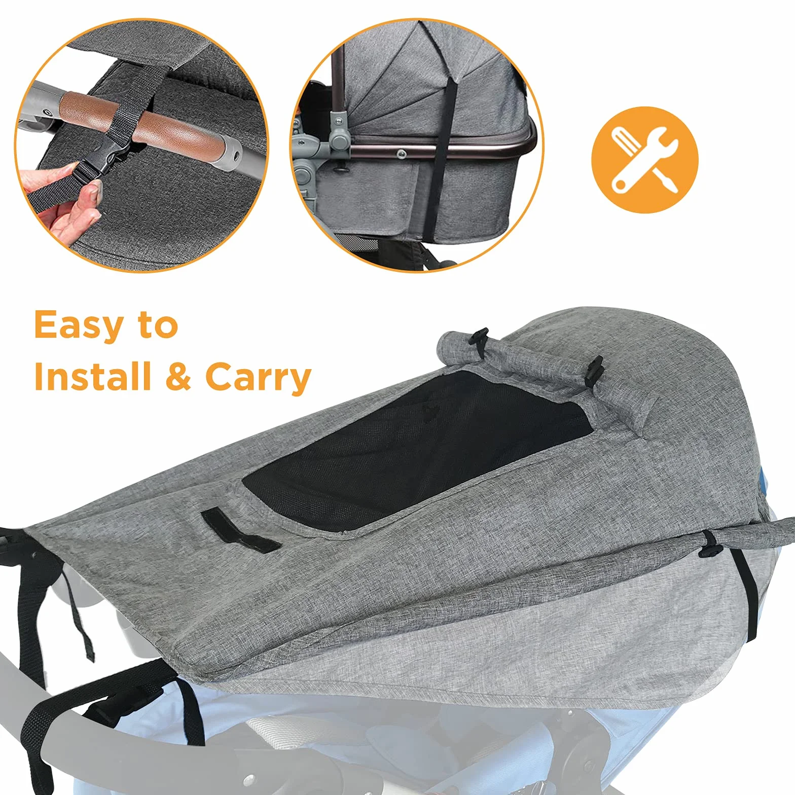 Pare-Soleil Poussette Auvent Nacelle Landau UV 50+ Protection Réglable Gris Universel