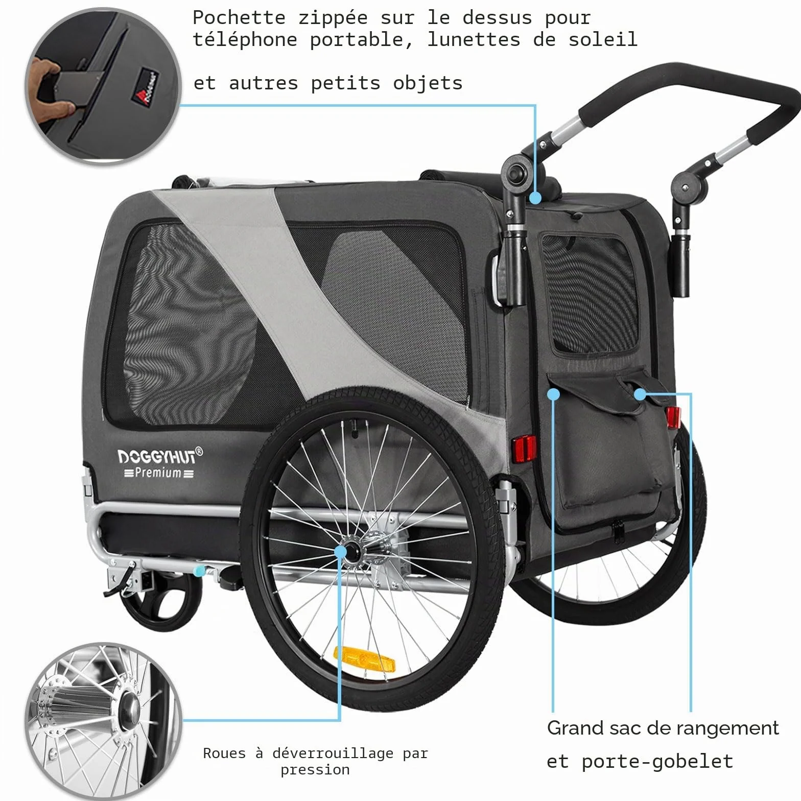 Remorque pour Chien Grand TIGGO XXL avec Kit Jogger Gris