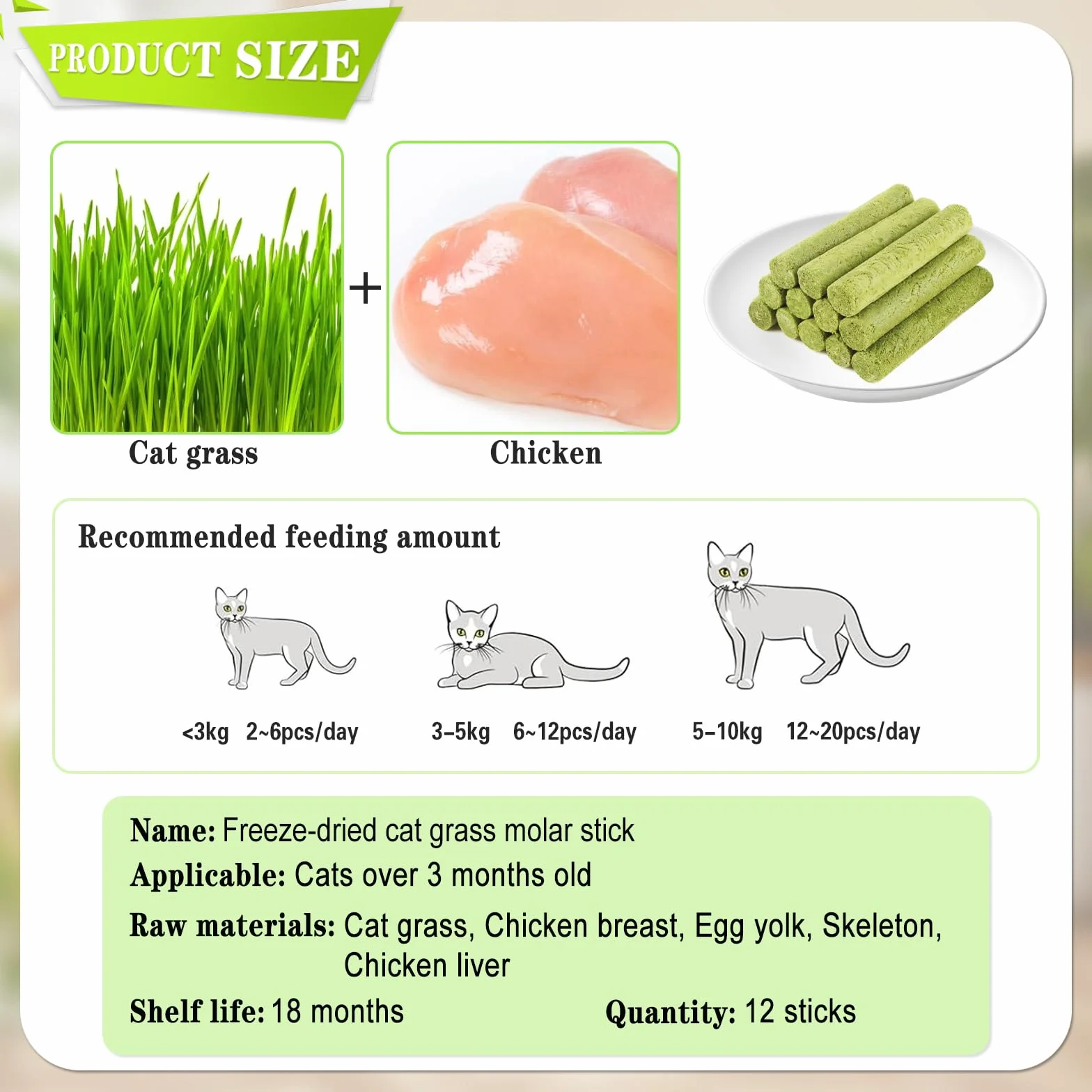 Bâton d'herbe à Chat 12 Pcs Fabriqué à Partir d'herbe à Chat Ingrédients Naturels Améliore la Digestion